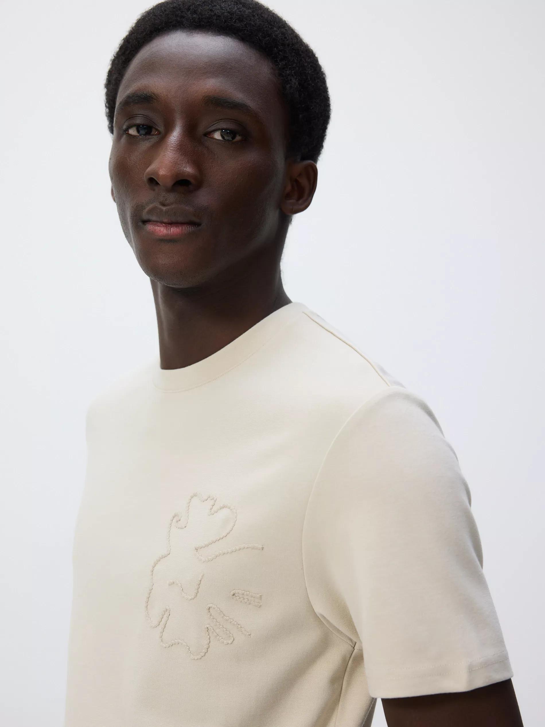 Beige Slim Fit T-Shirt With Embroidered Detail, Beige, large image number 0