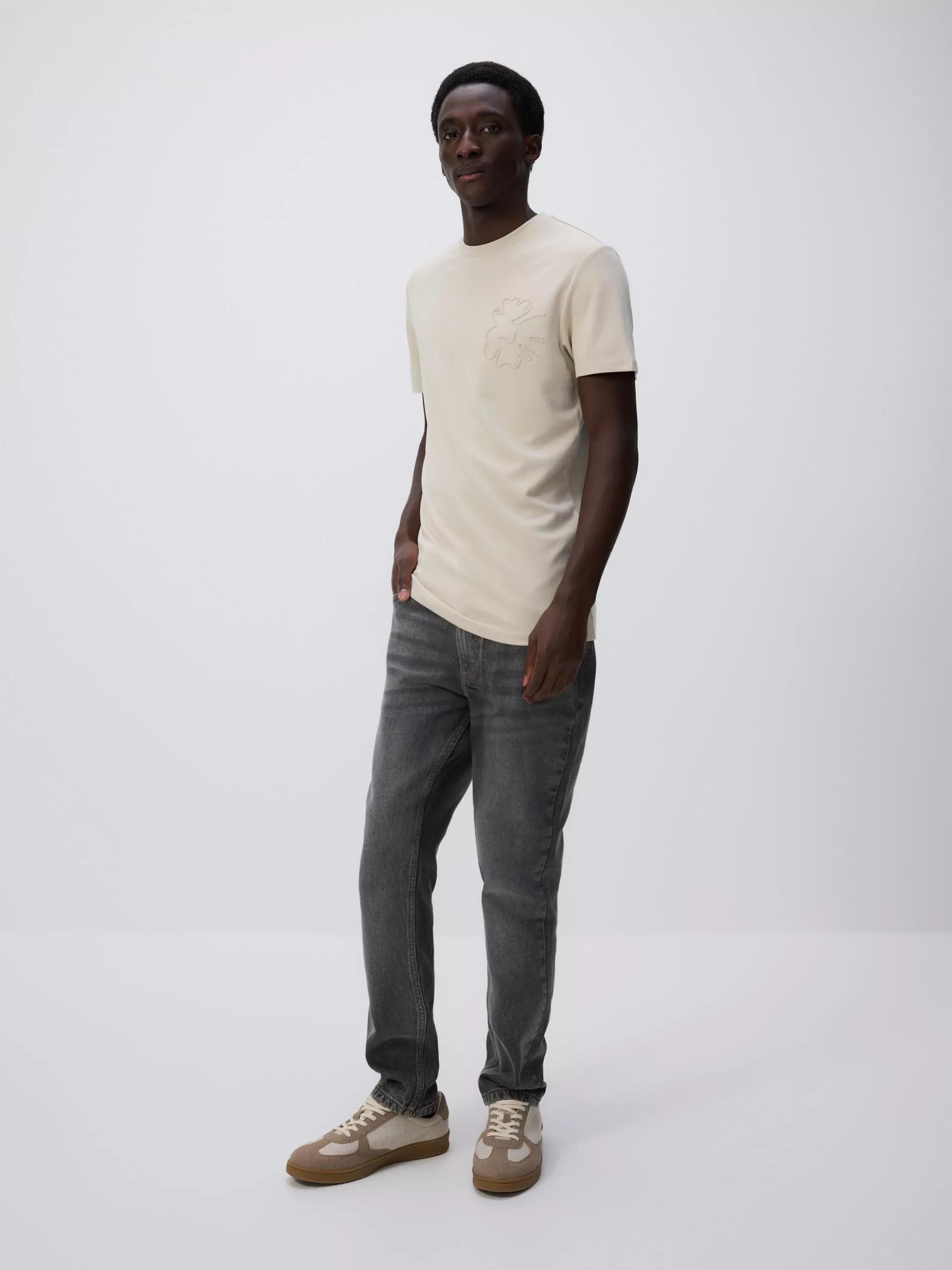 Beige Slim Fit T-Shirt With Embroidered Detail, Beige, large image number 1