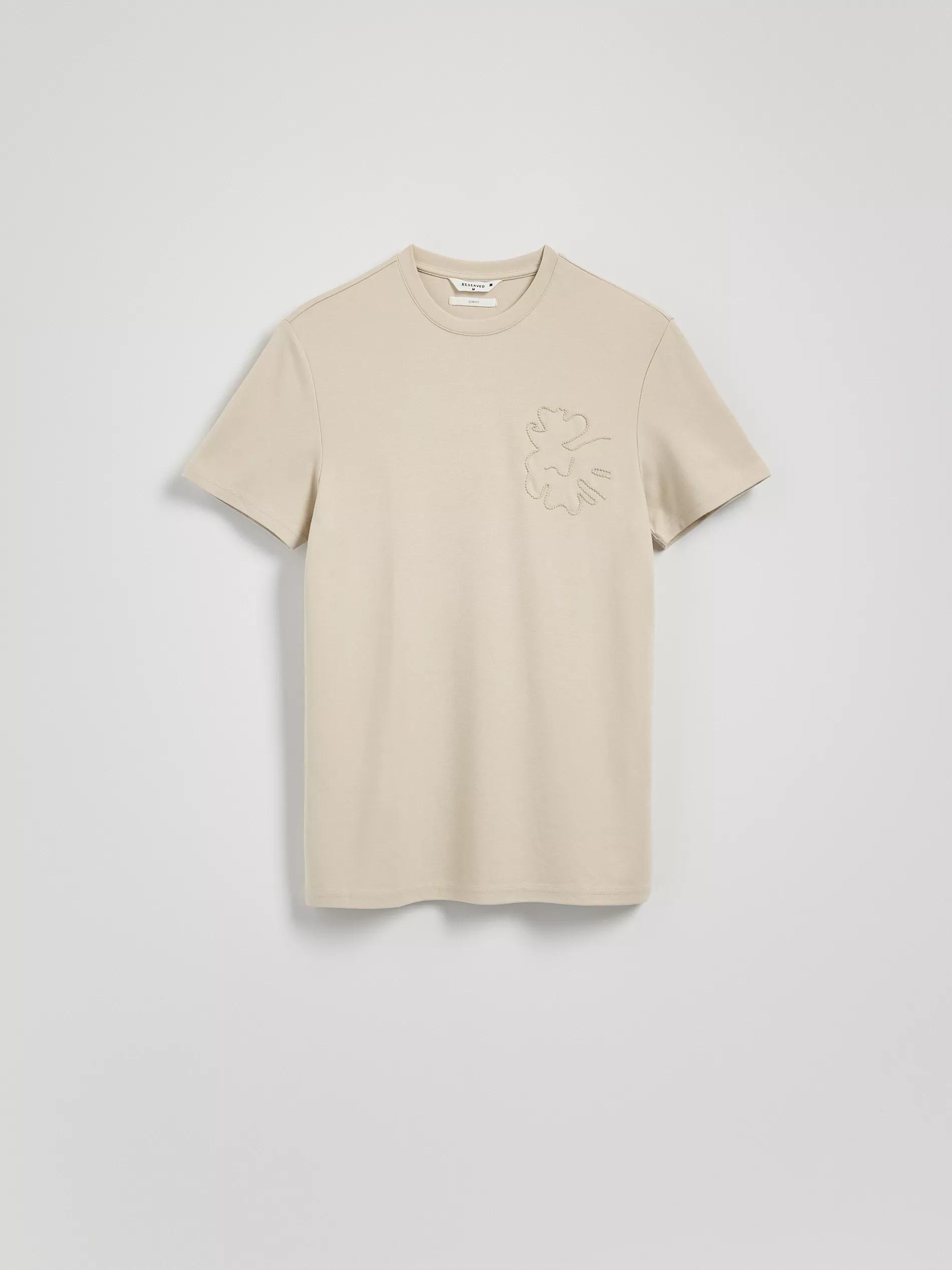 Beige Slim Fit T-Shirt With Embroidered Detail, Beige, large image number 3