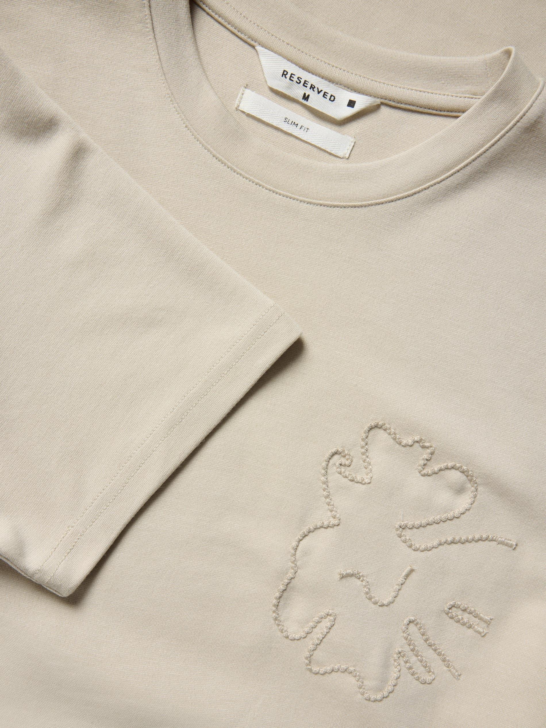 Beige Slim Fit T-Shirt With Embroidered Detail, Beige, large image number 4