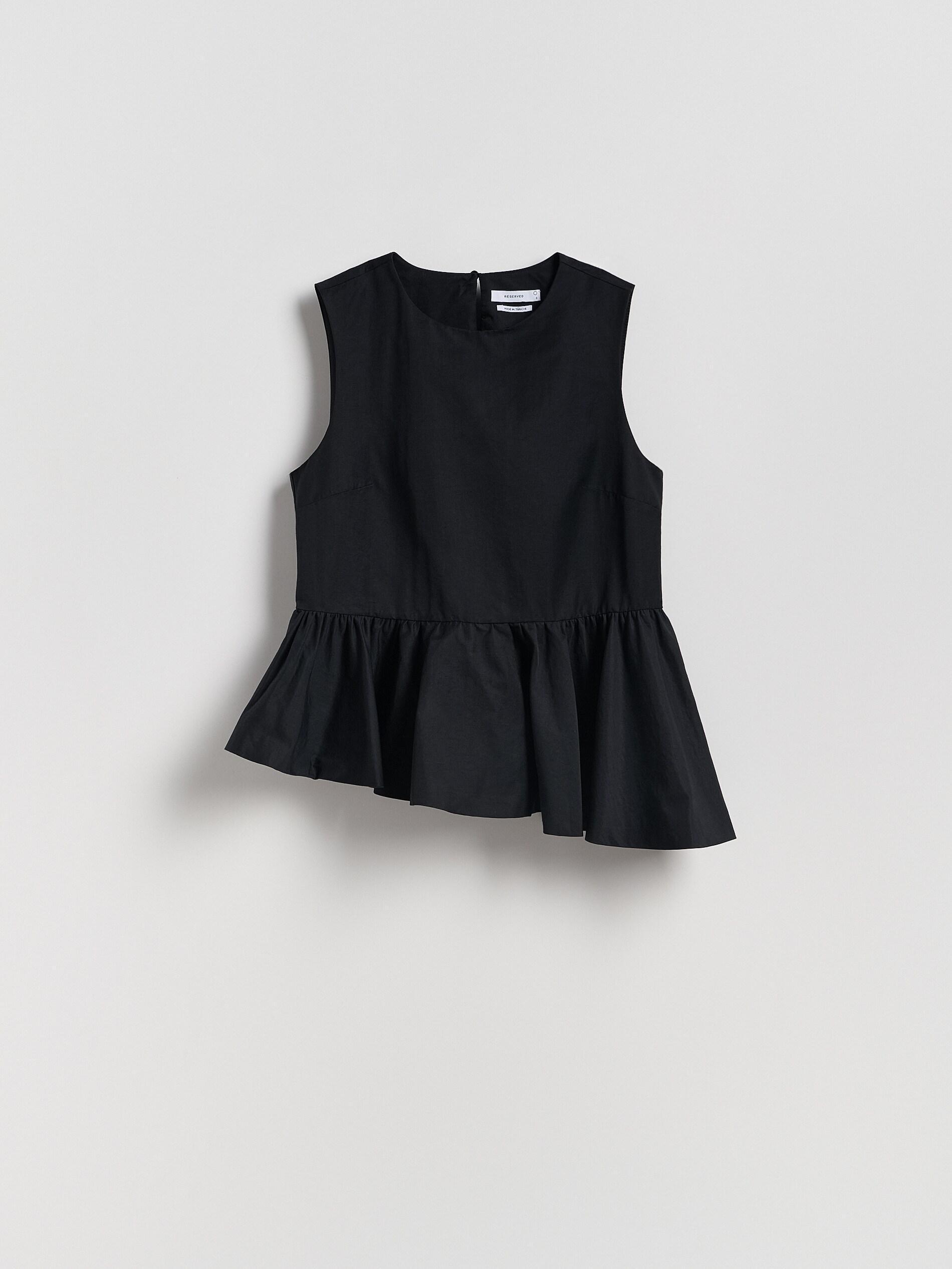 BLACK Blouse with peplum hem, Black, medium