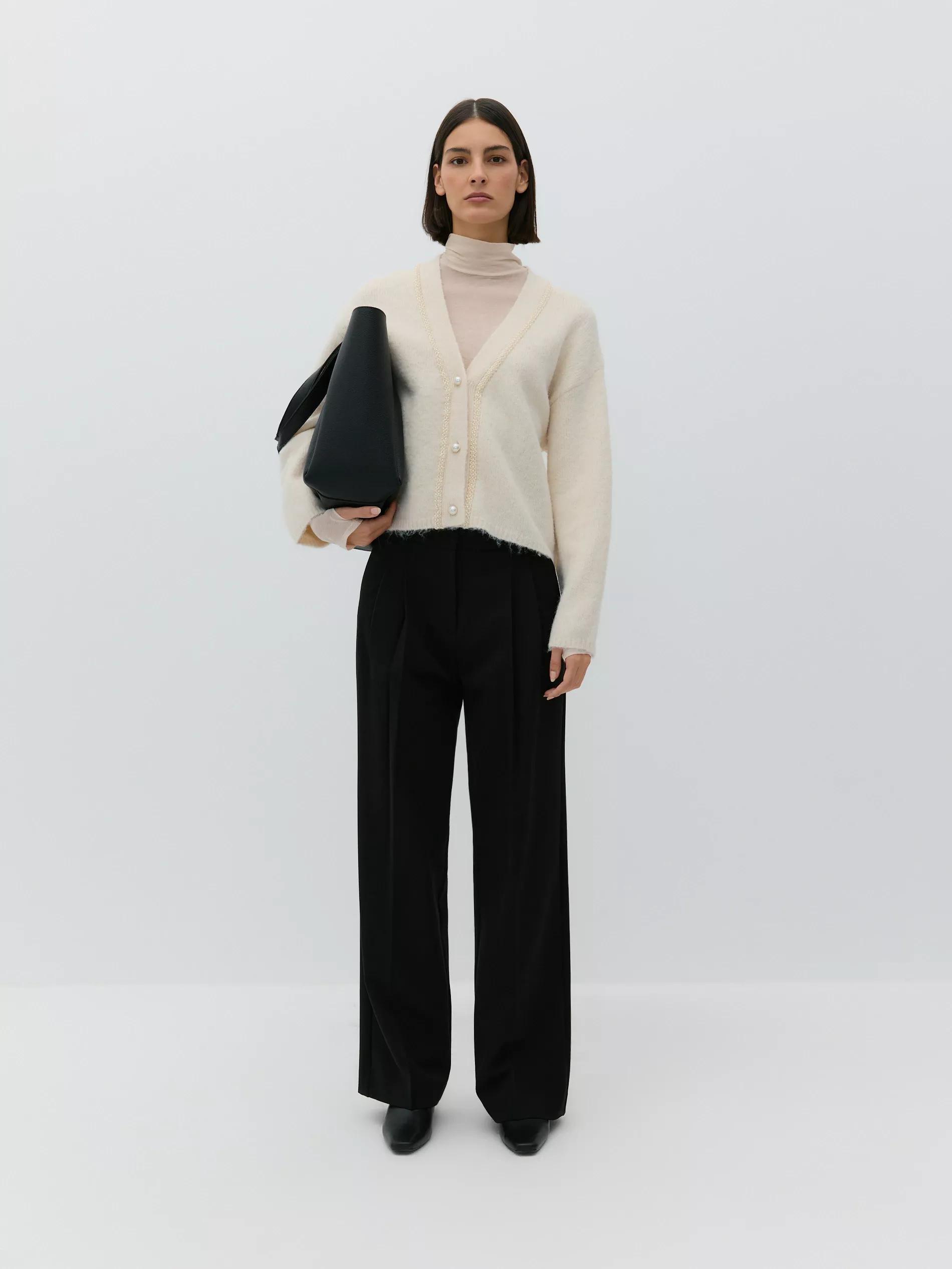 Beige V-Neck Long Sleeve Sweater, , large image number 1