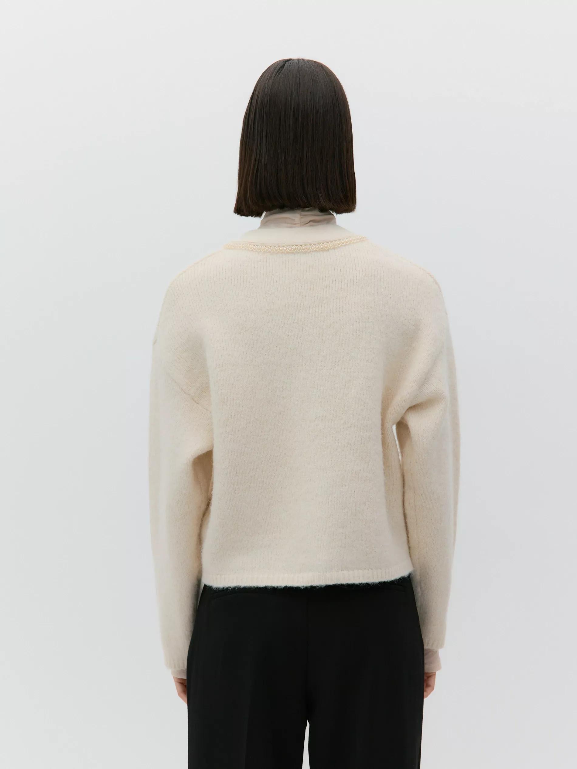 Beige V-Neck Long Sleeve Sweater, , large image number 4