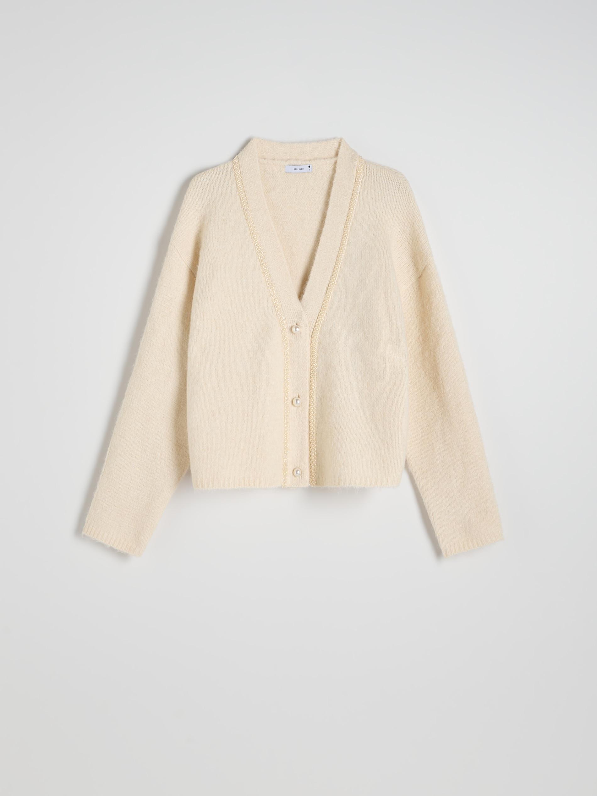 Beige V-Neck Long Sleeve Sweater, , large image number 5