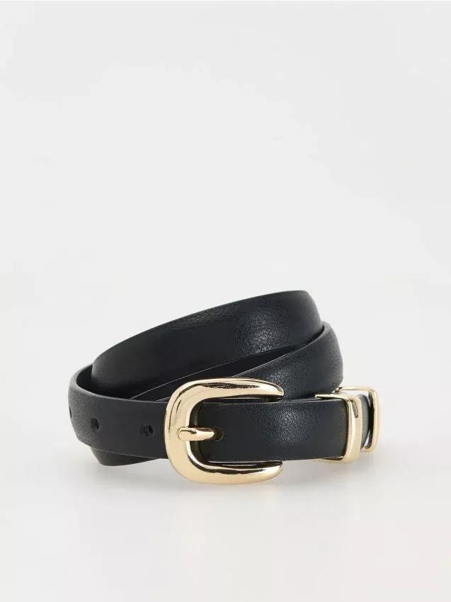 Black Narrow Belt With Buckle, , large image number 0