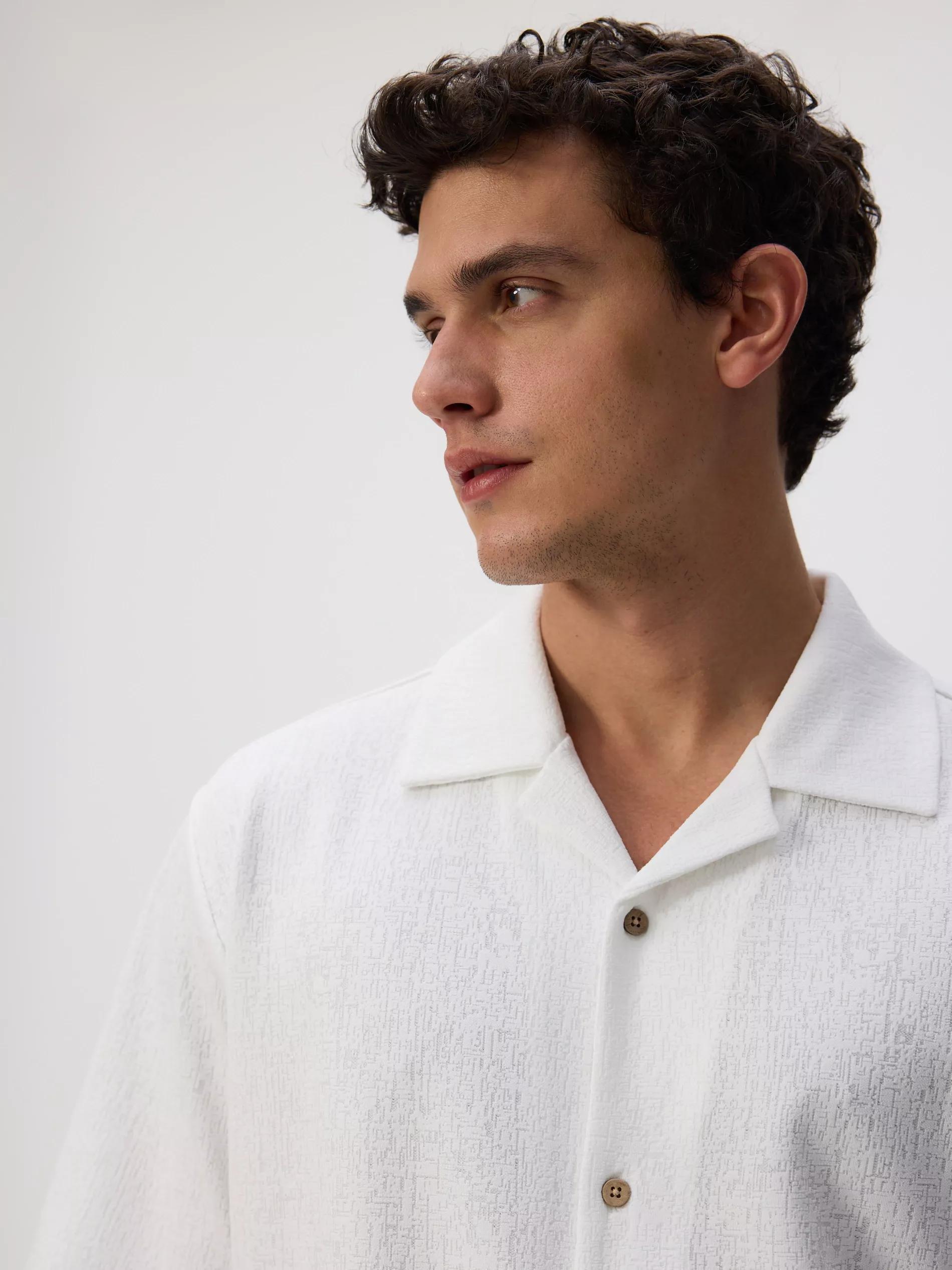 Cream Comfort Fit Structural Fabric Shirt, Ivory, medium