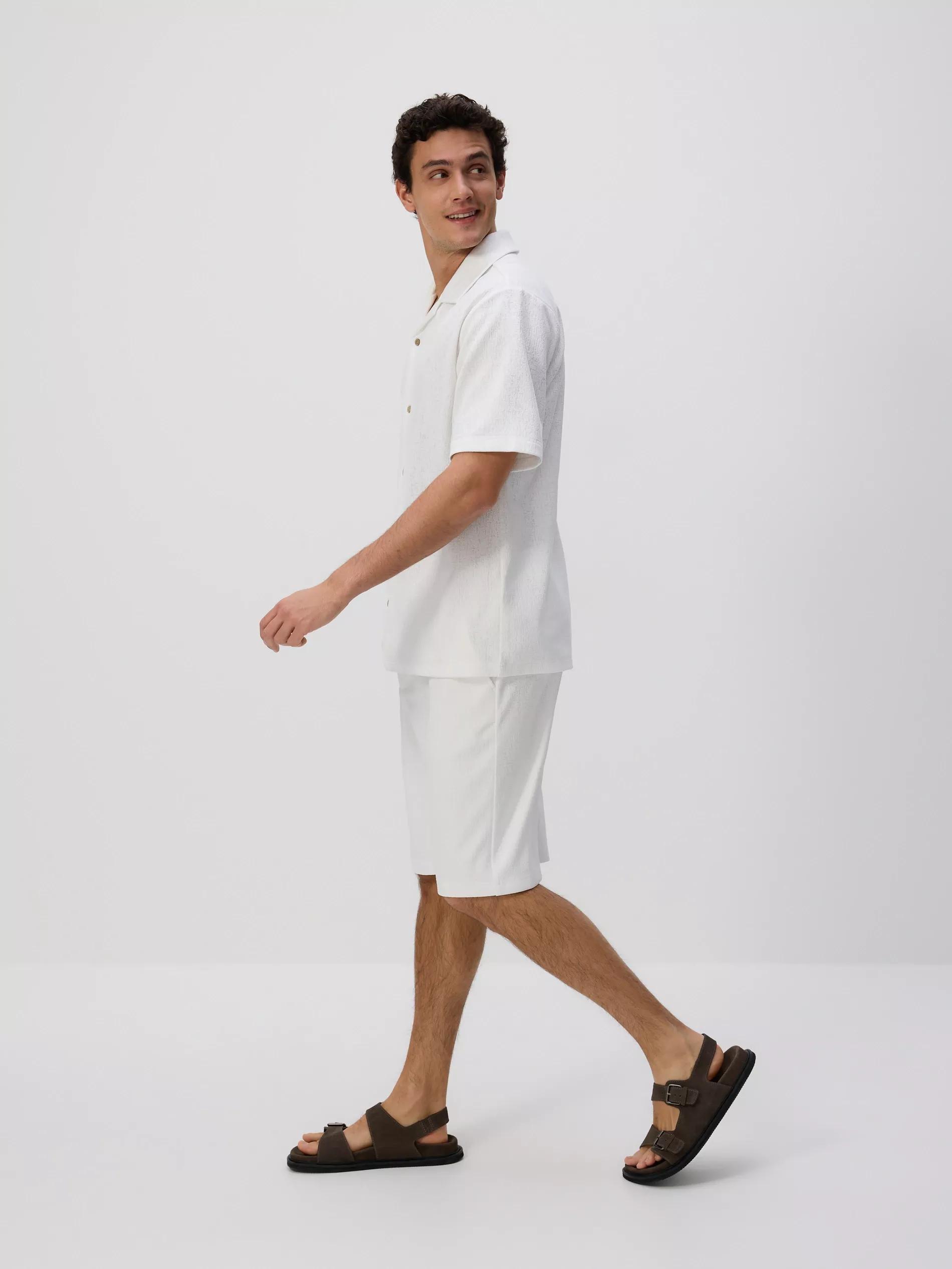 Cream Comfort Fit Structural Fabric Shirt, Ivory, medium