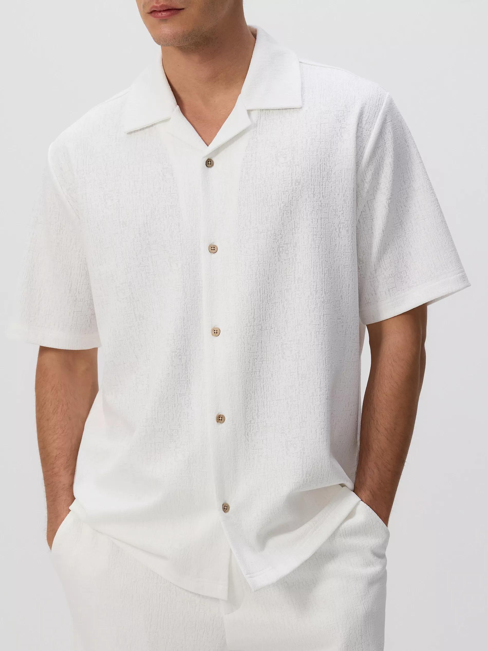 Cream Comfort Fit Structural Fabric Shirt, Ivory, large image number 3