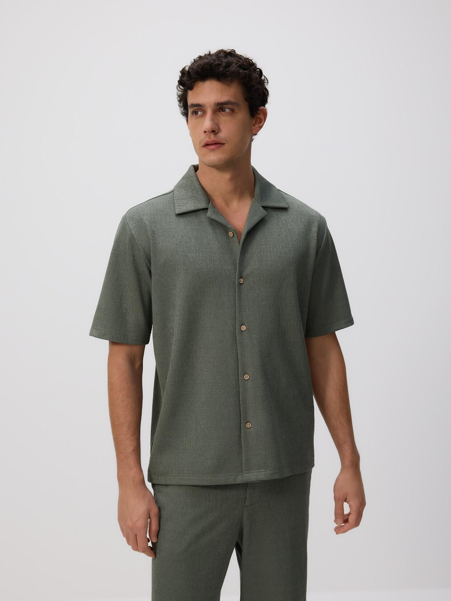 Green Comfort-Fit Shirt Made Of Structured Fabric, Green, large image number 0