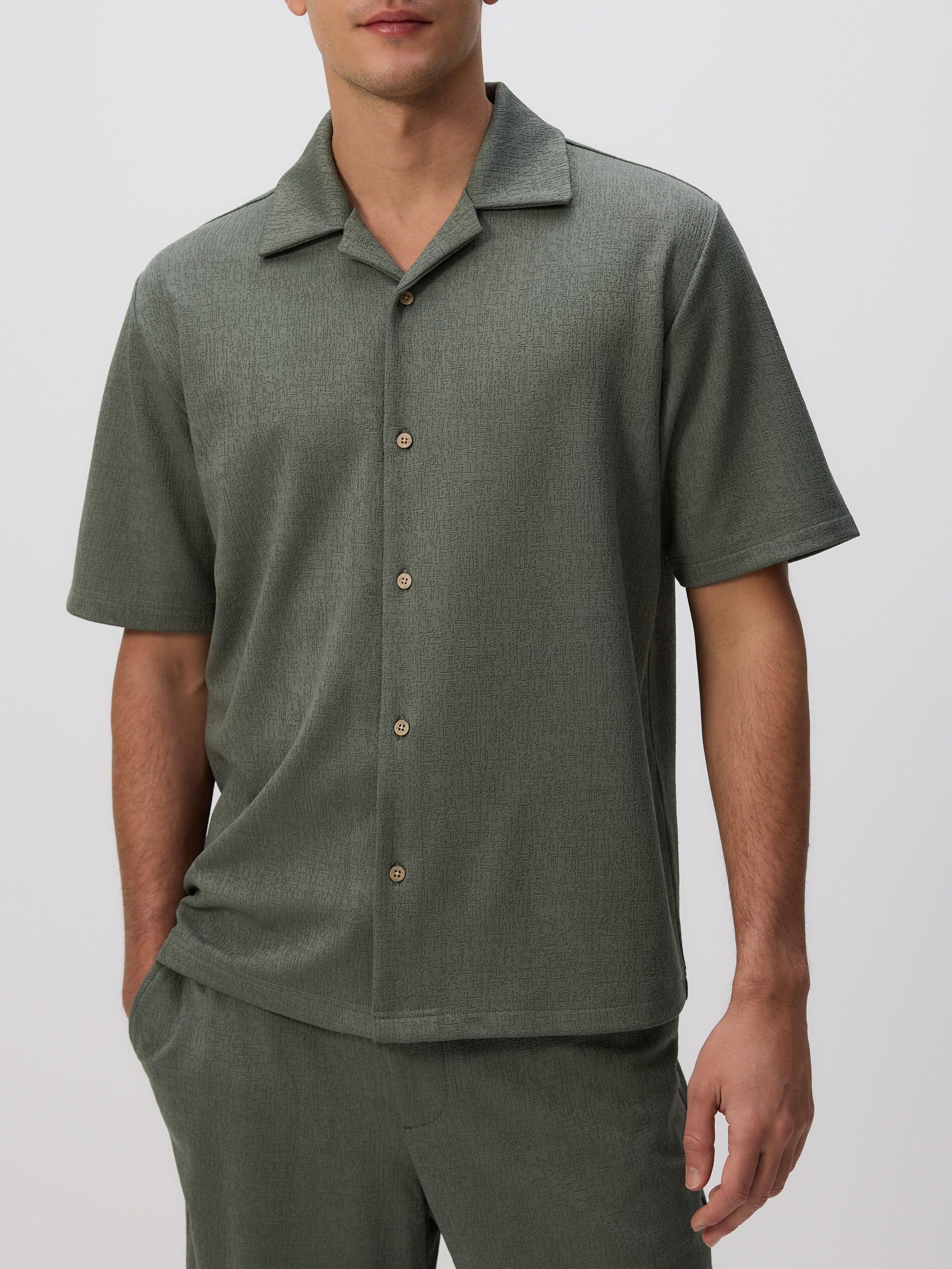 Green Comfort-Fit Shirt Made Of Structured Fabric, Green, medium