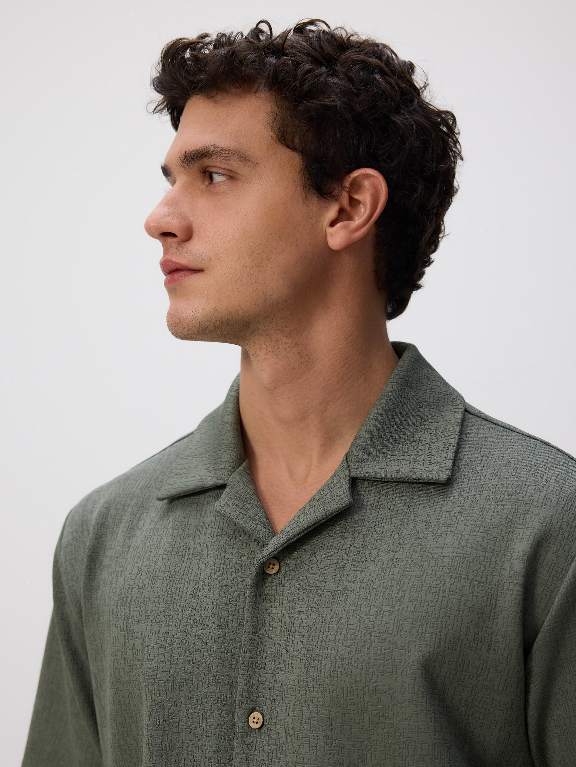 Green Comfort-Fit Shirt Made Of Structured Fabric, Green, medium