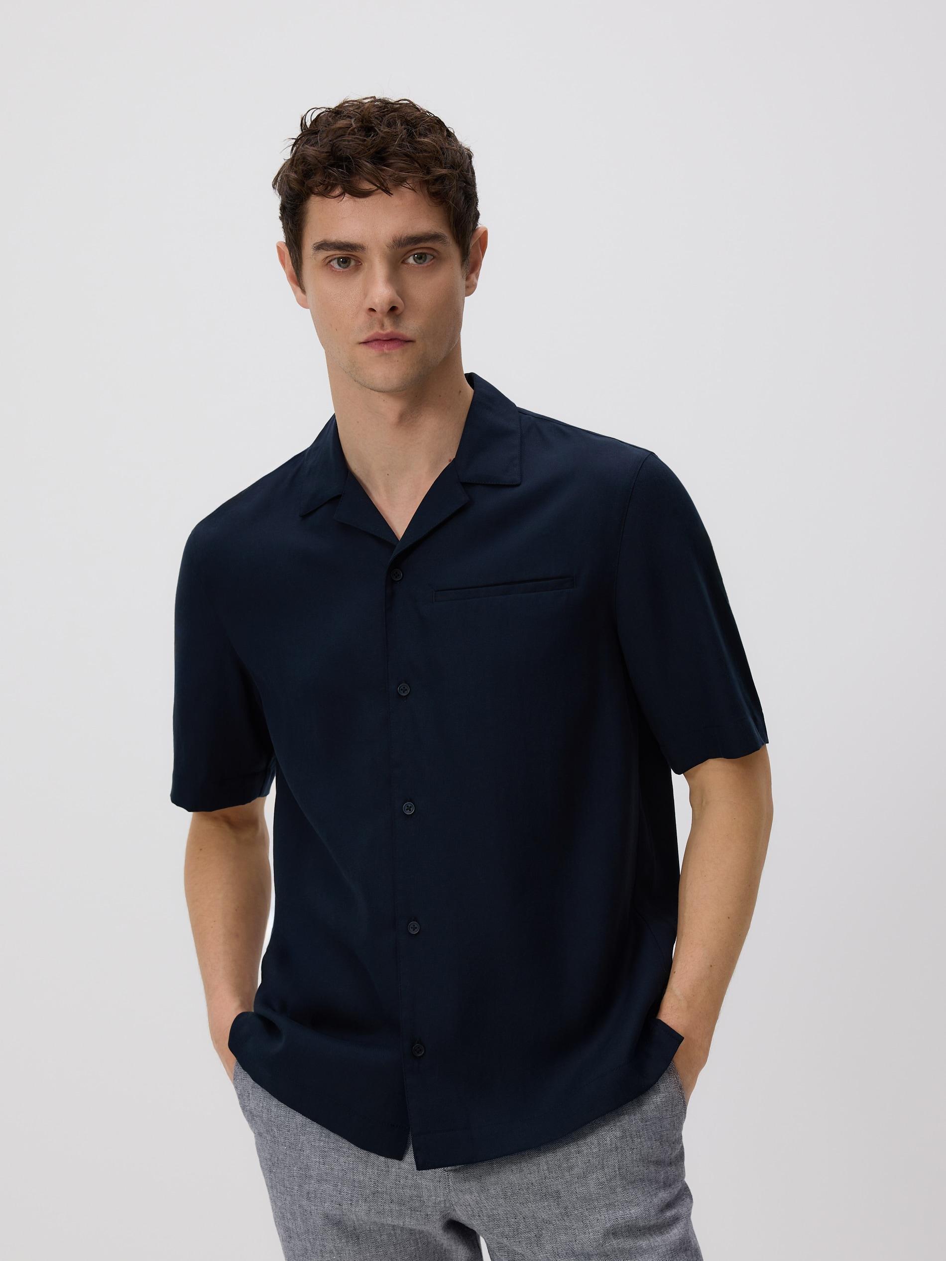 Navy Comfort Fit Lyocell Shirt, Navy, large image number 0