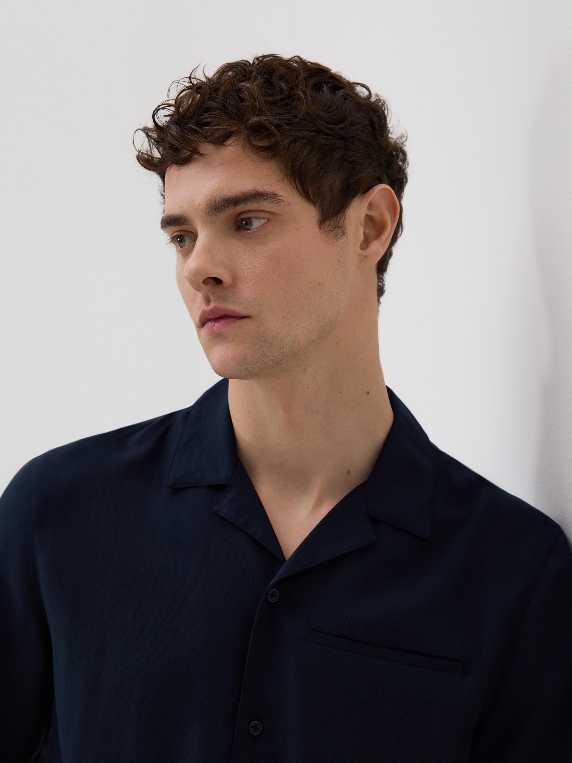 Navy Comfort Fit Lyocell Shirt, Navy, large image number 1