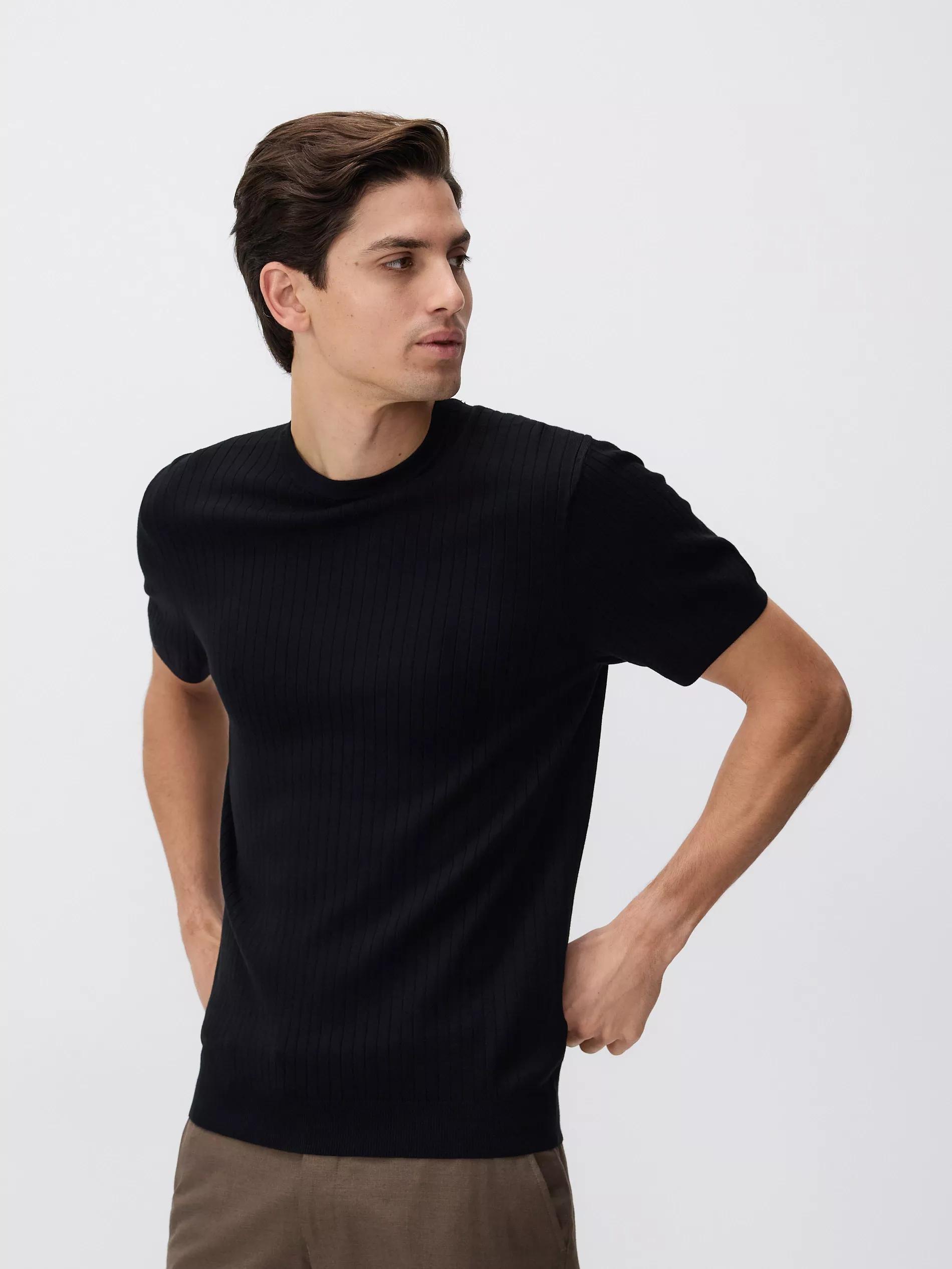Black Blended Round Neck T-Shirt, Black, large image number 0