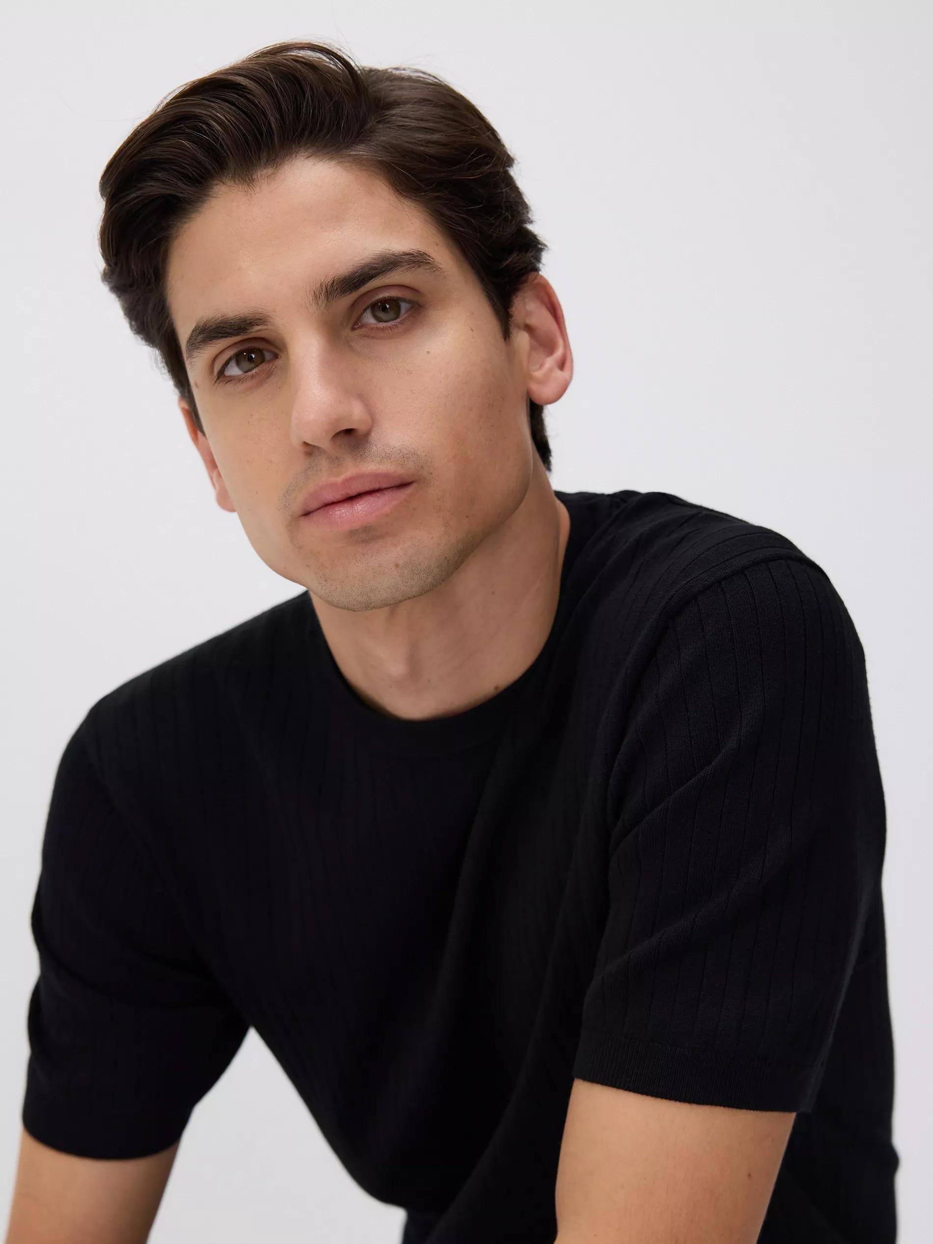 Black Blended Round Neck T-Shirt, Black, large image number 1
