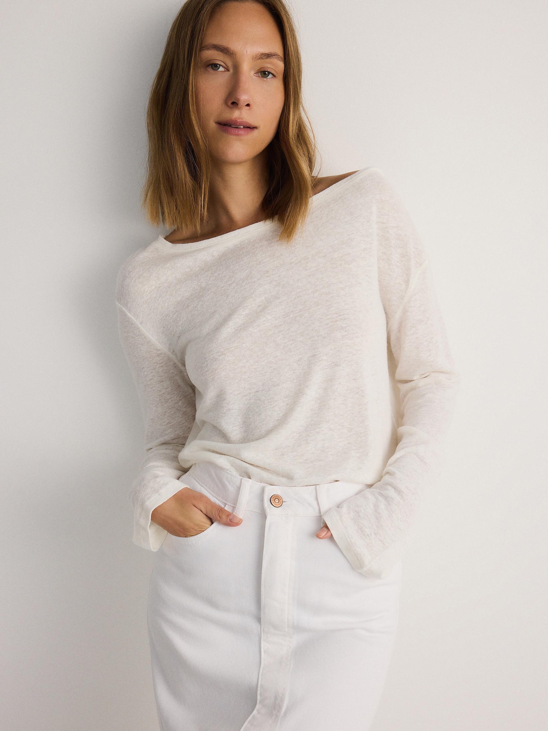 White Denim Midi Skirt, , large image number 2