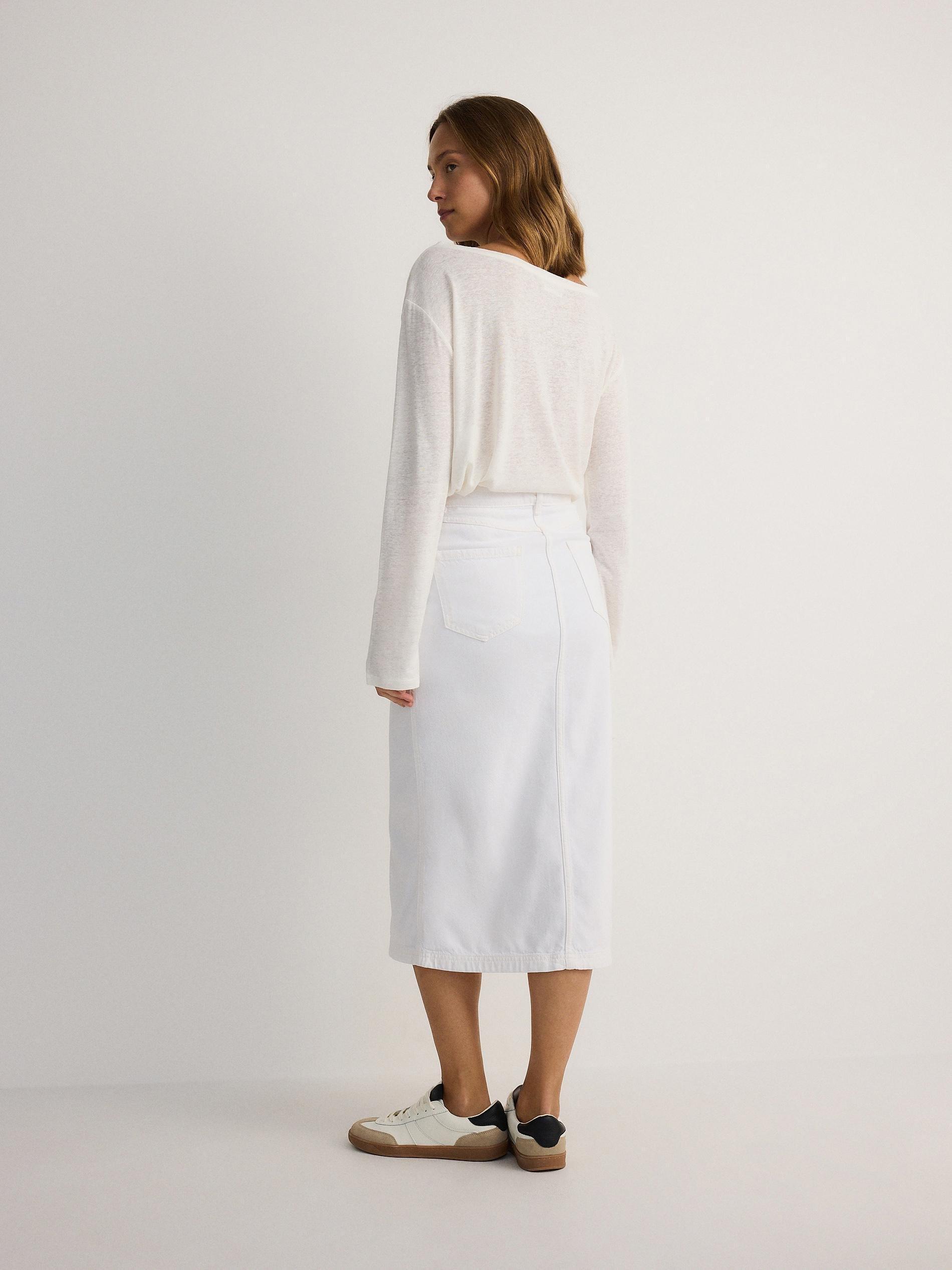 White Denim Midi Skirt, , large image number 3