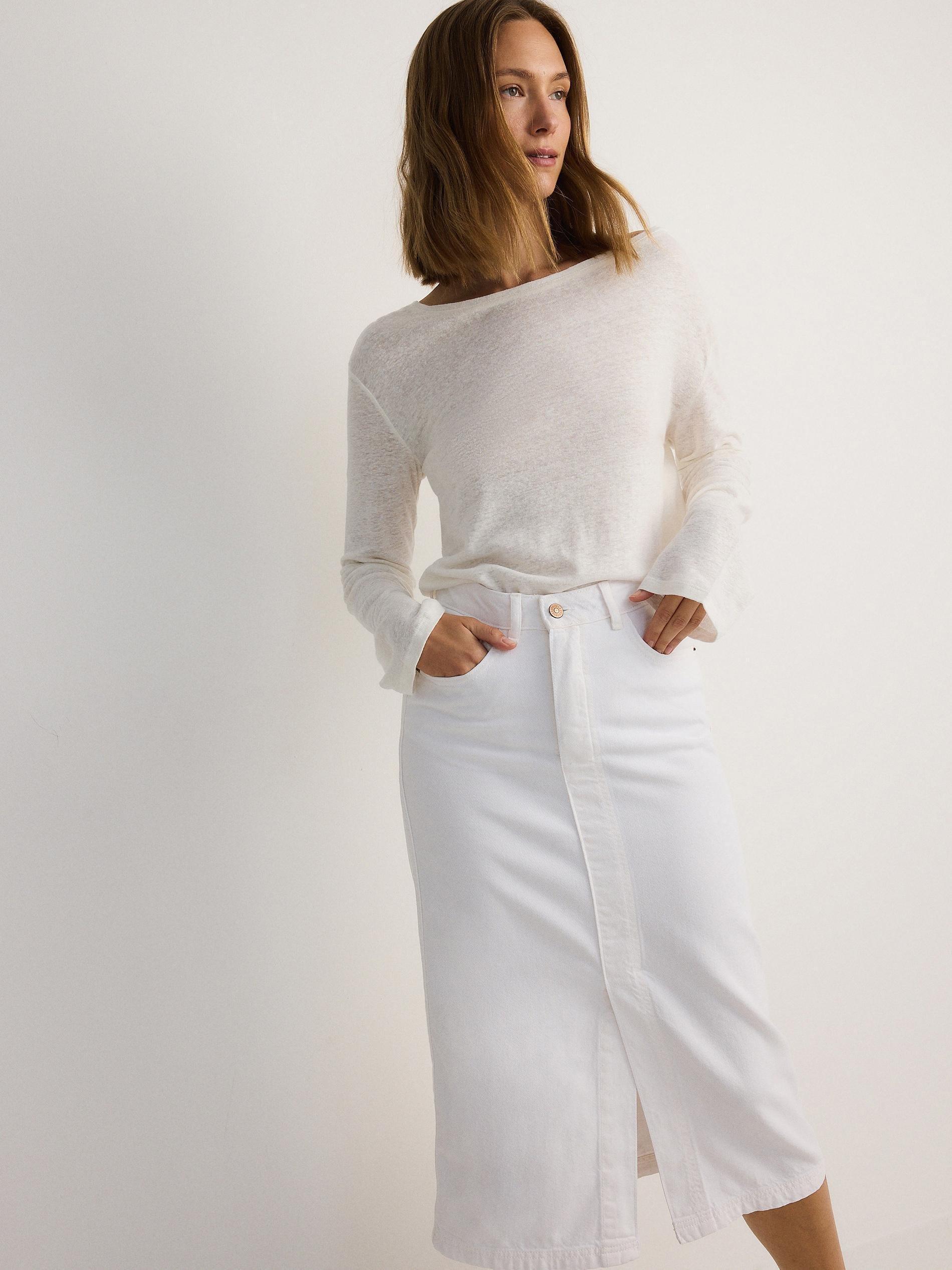 White Denim Midi Skirt, , large image number 4