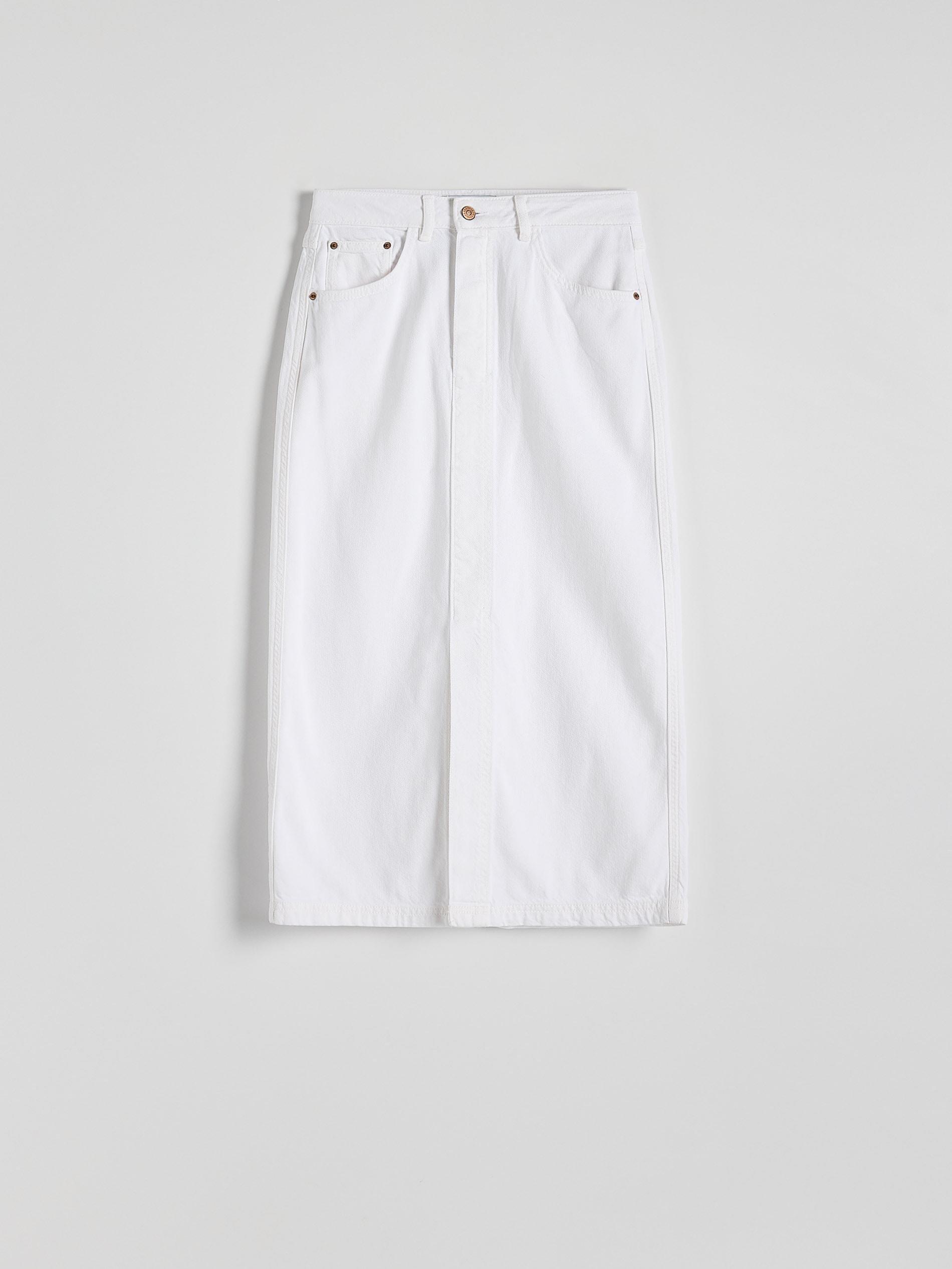 White Denim Midi Skirt, , large image number 5