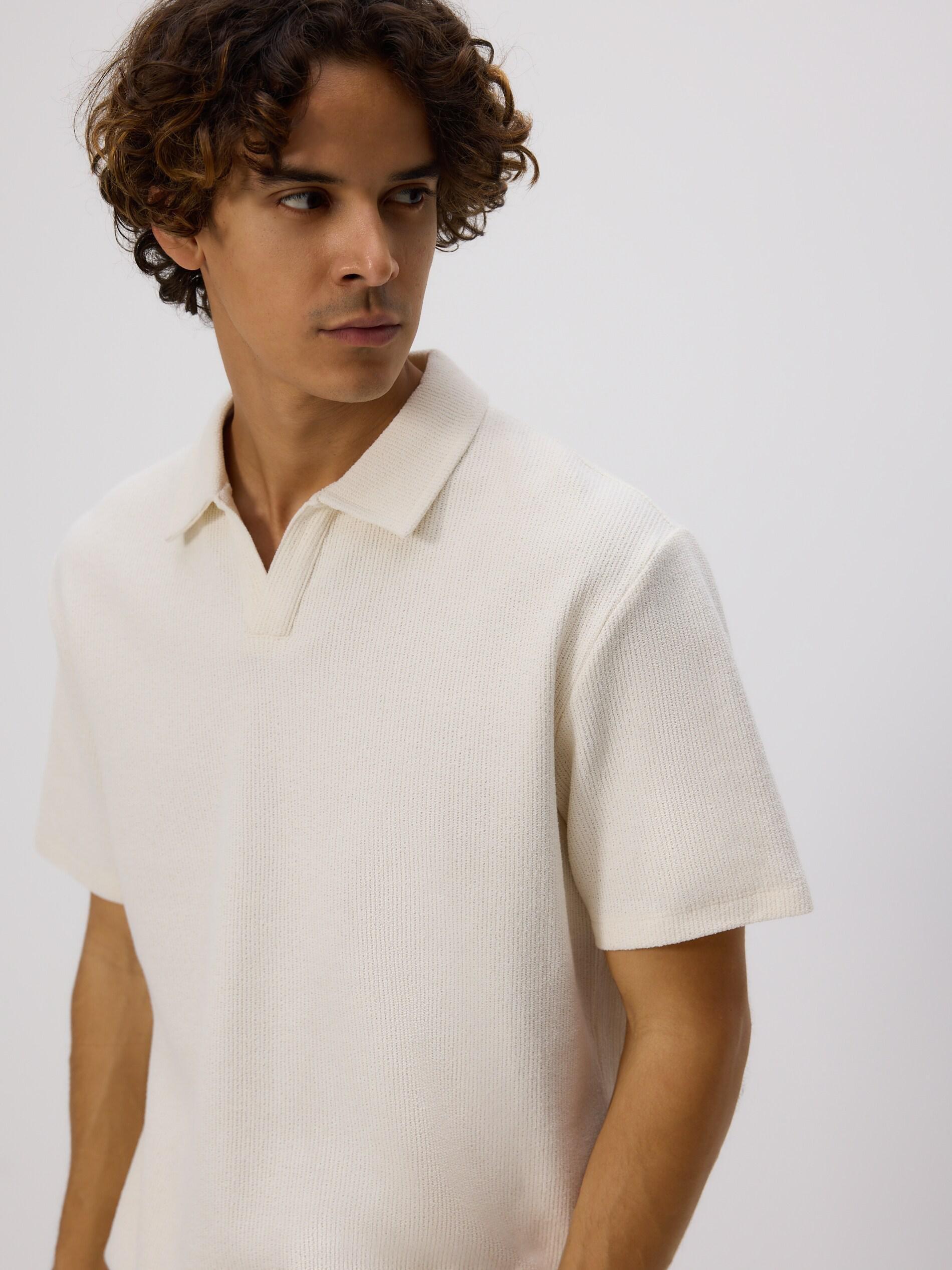CREAM Comfort fit structural fabric polo shirt, Ivory, medium