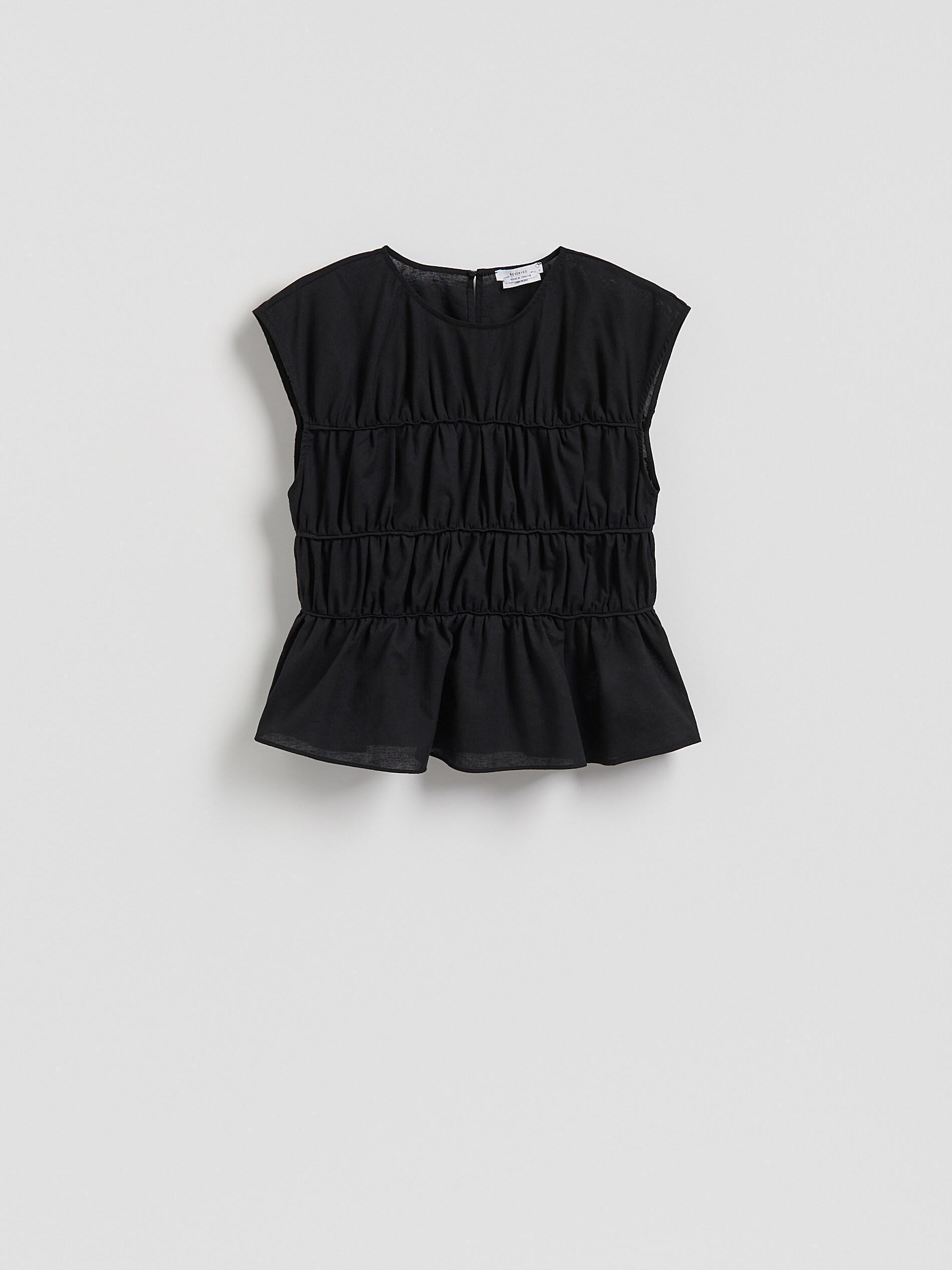 Black Ruched Blouse With Linen Blend, Black, large image number 4