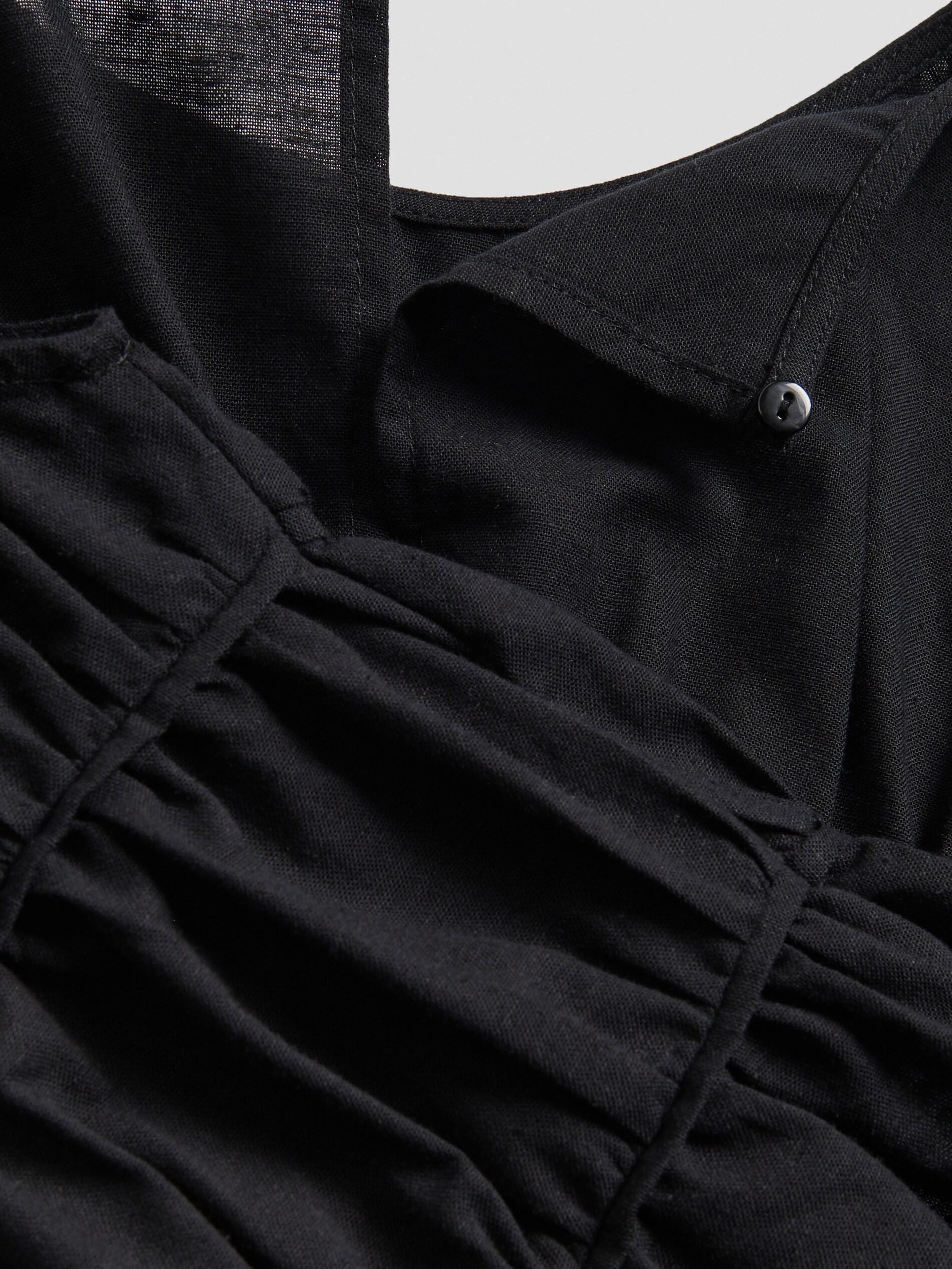 Black Ruched Blouse With Linen Blend, Black, large image number 5