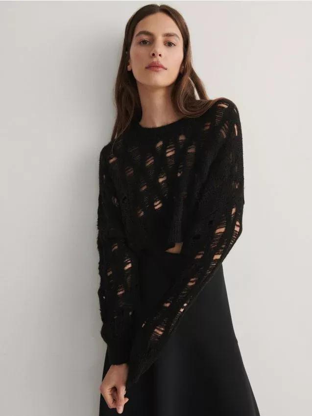 Black Distressed Jumper, Black, large image number 0