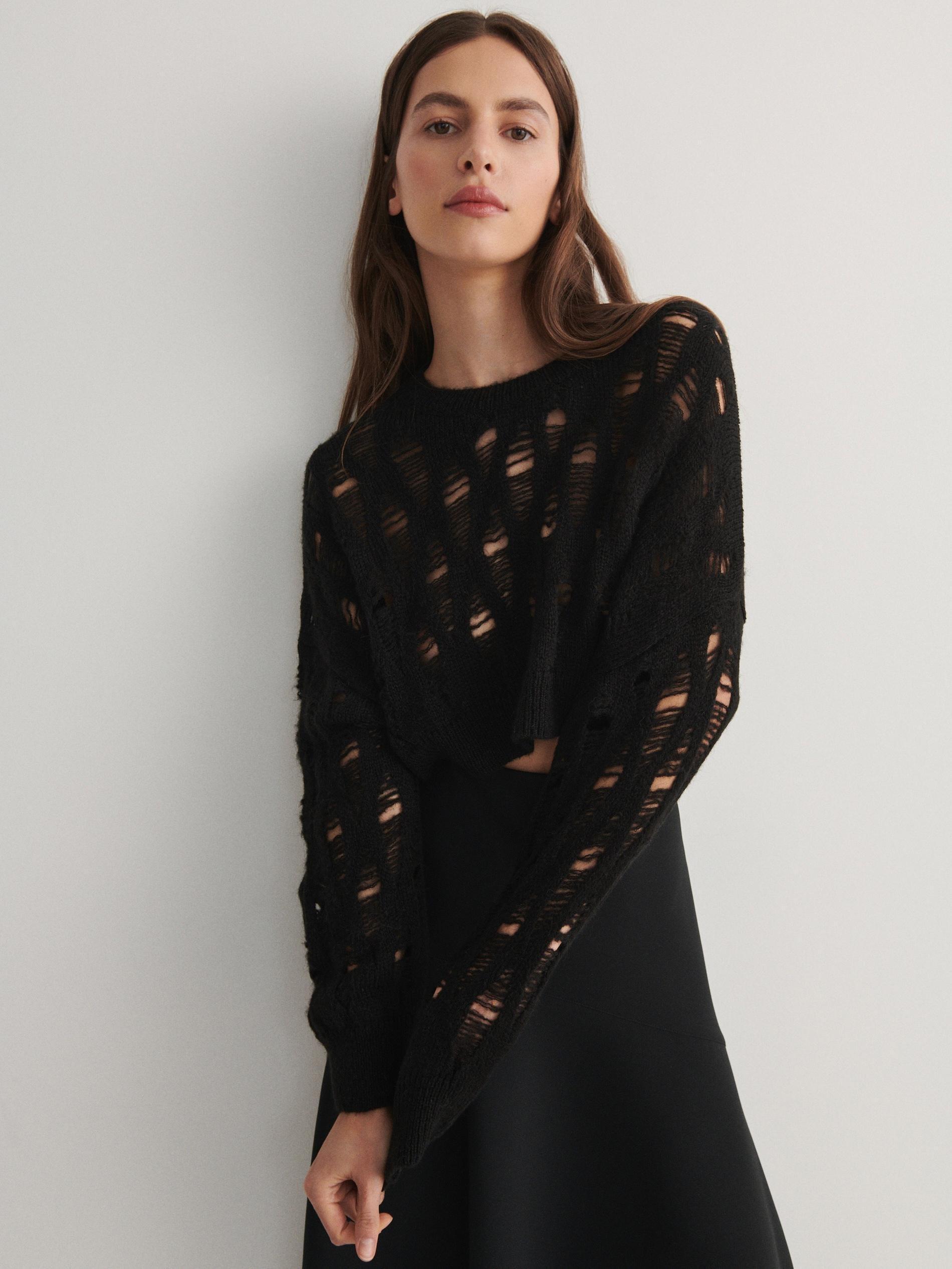 Black Distressed Jumper, Black, large image number 1