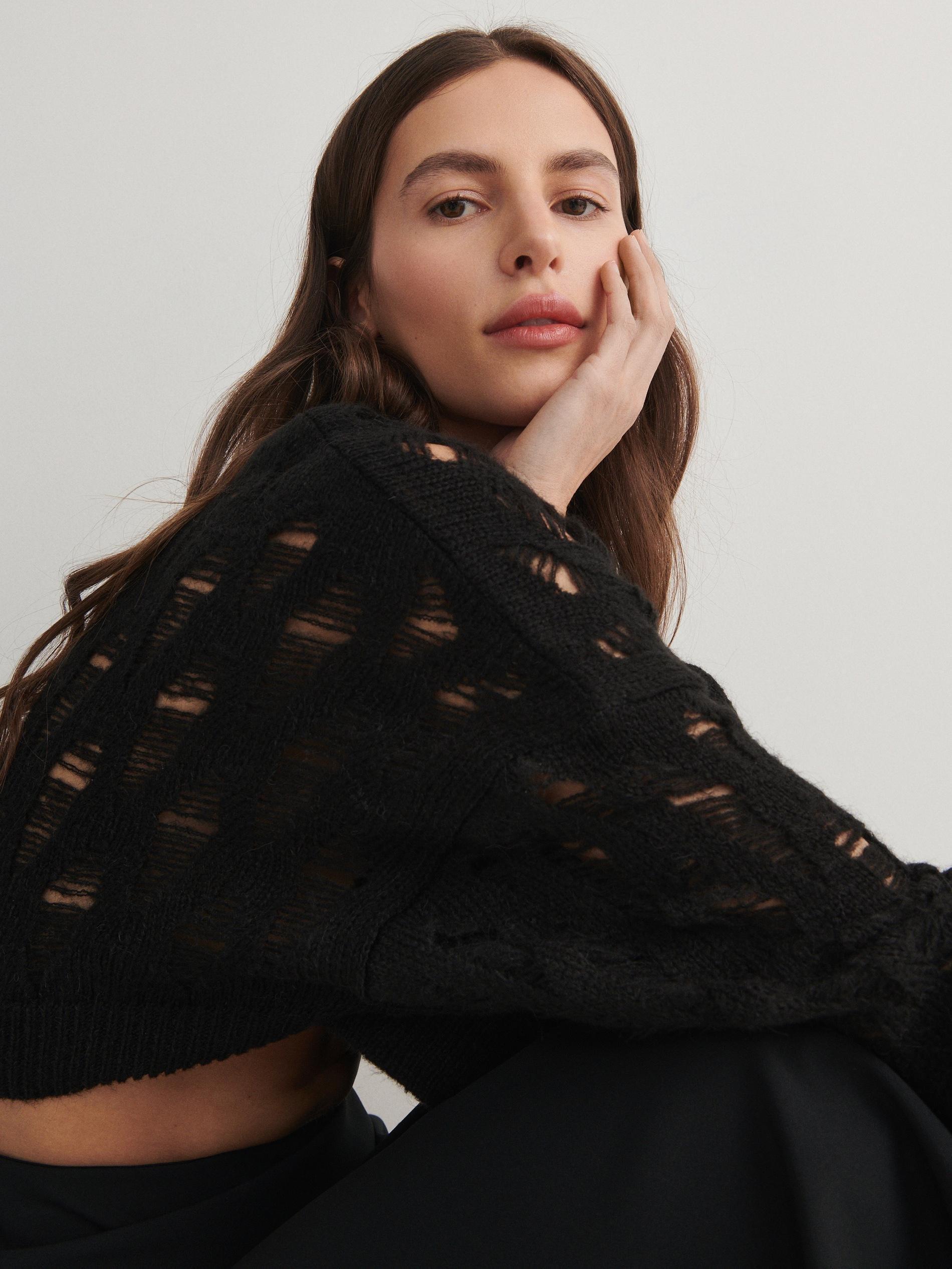 Black Distressed Jumper, Black, large image number 2