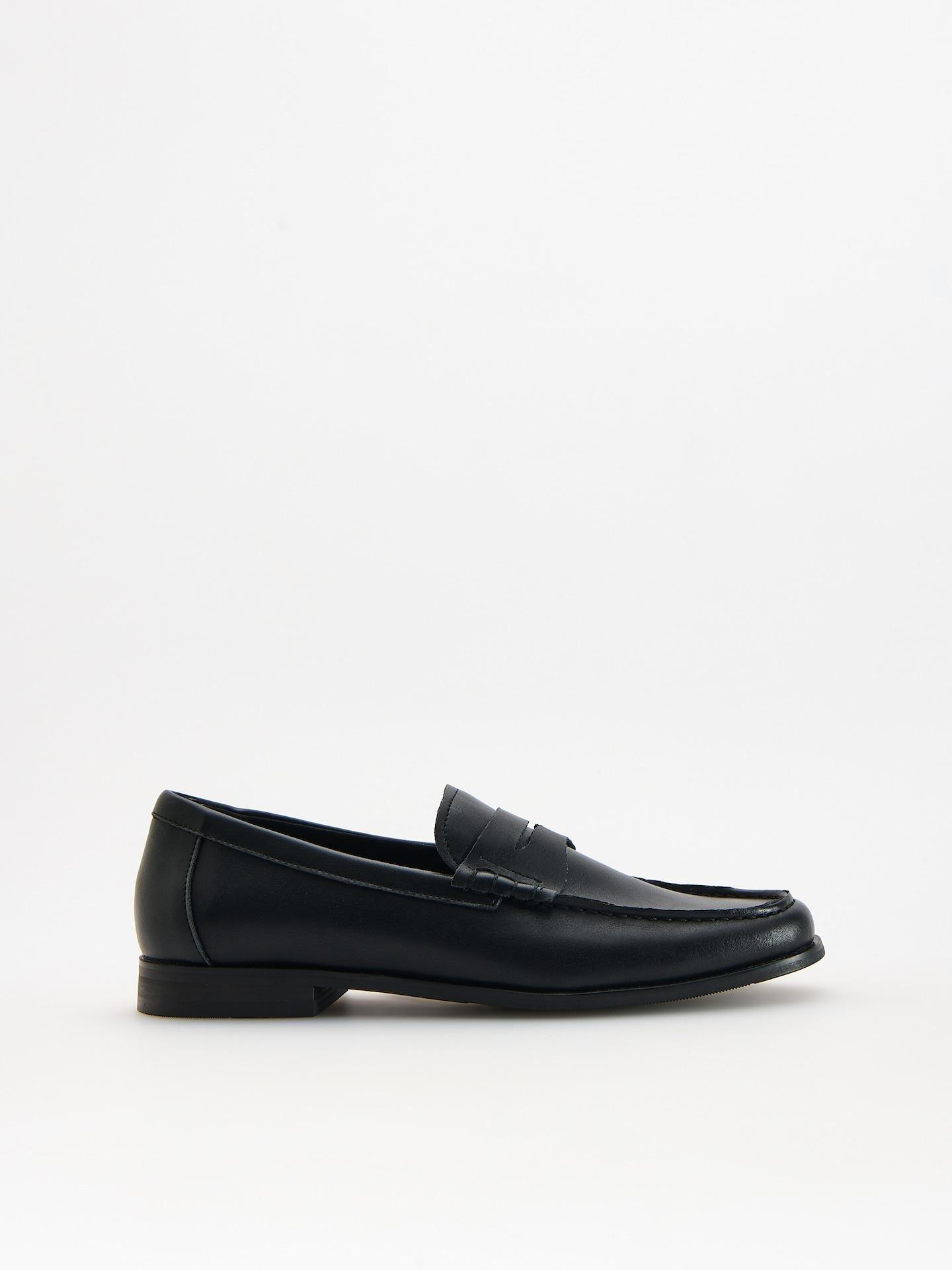 Black Leather Loafers, Black, medium