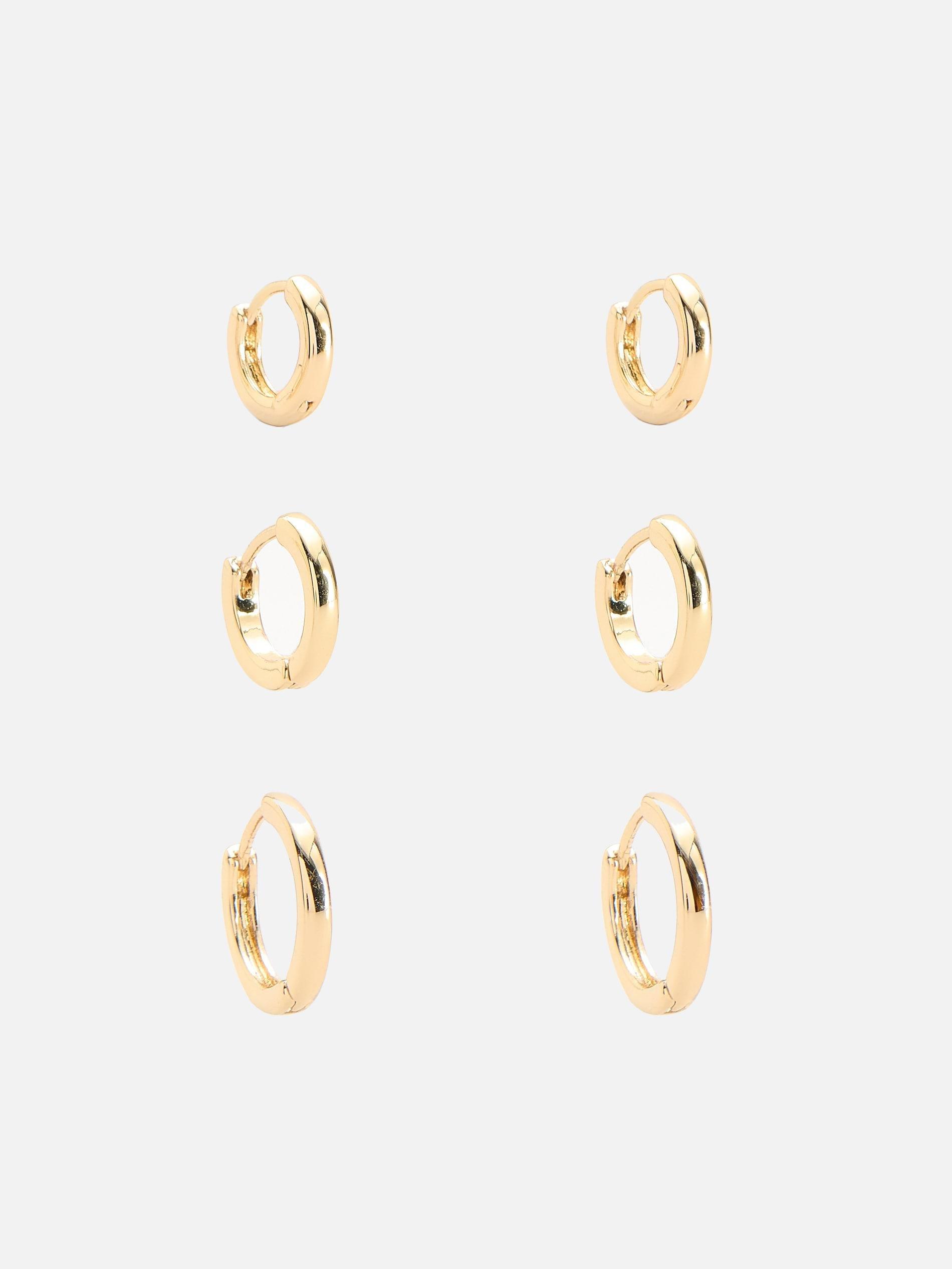 Gold Set Of Round Earrings, Golden, medium