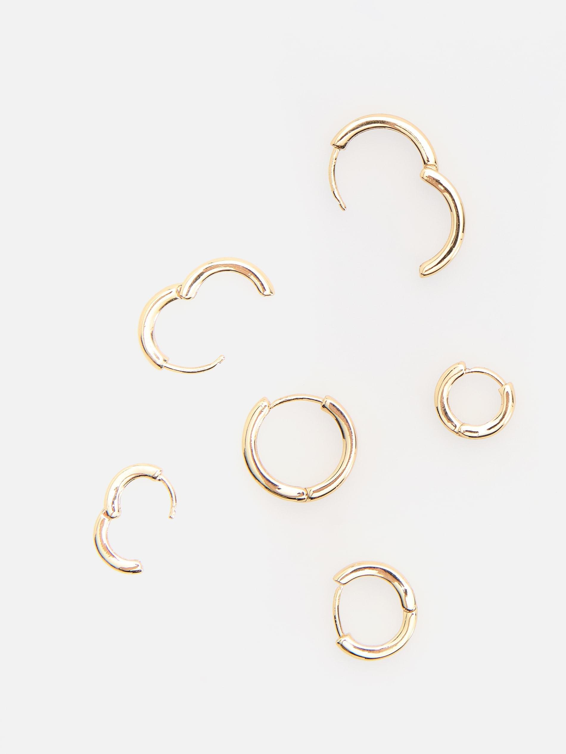 Gold Set Of Round Earrings, Golden, large image number 1
