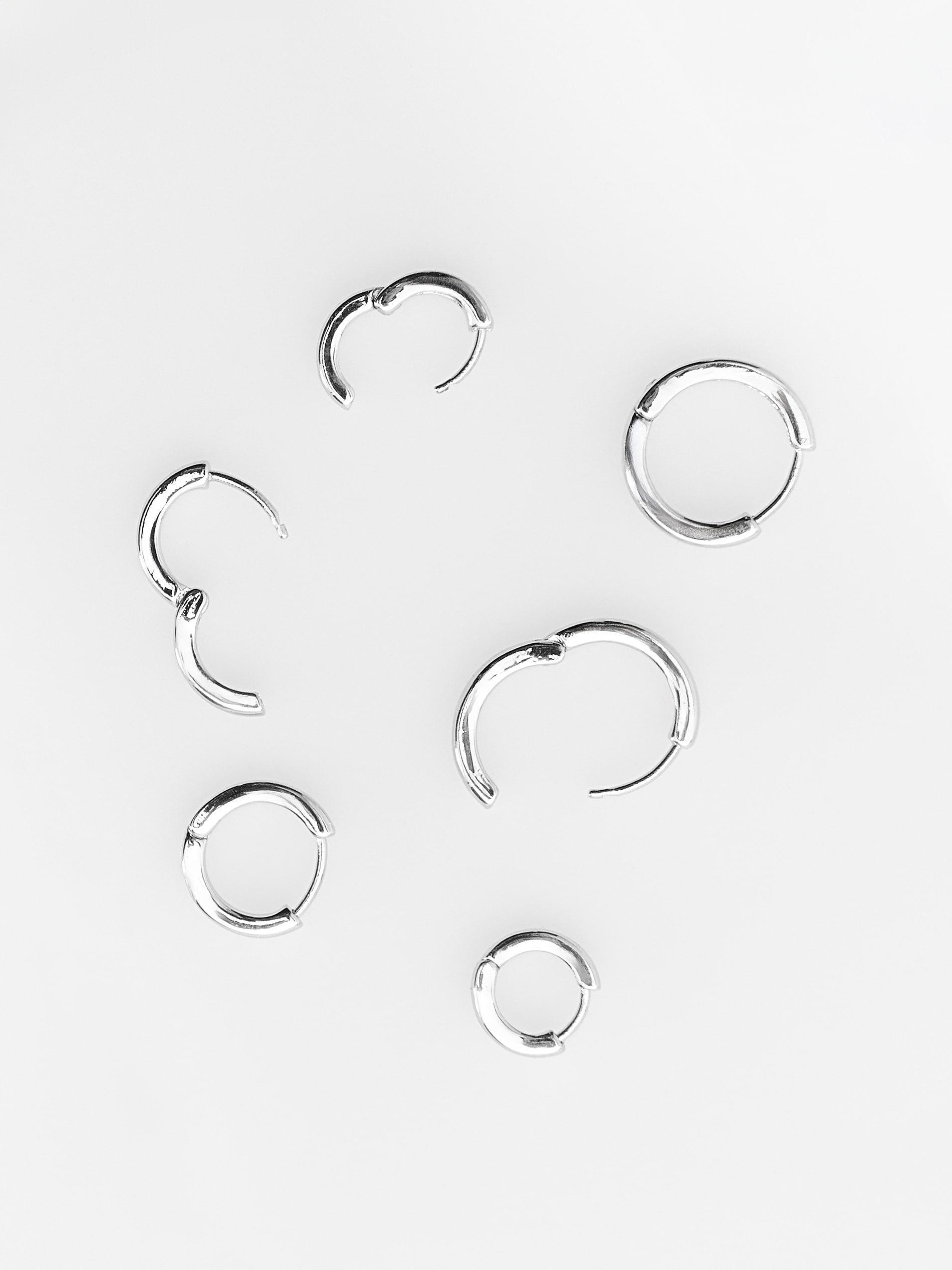 Silver Set Of Round Earrings, Silver, medium