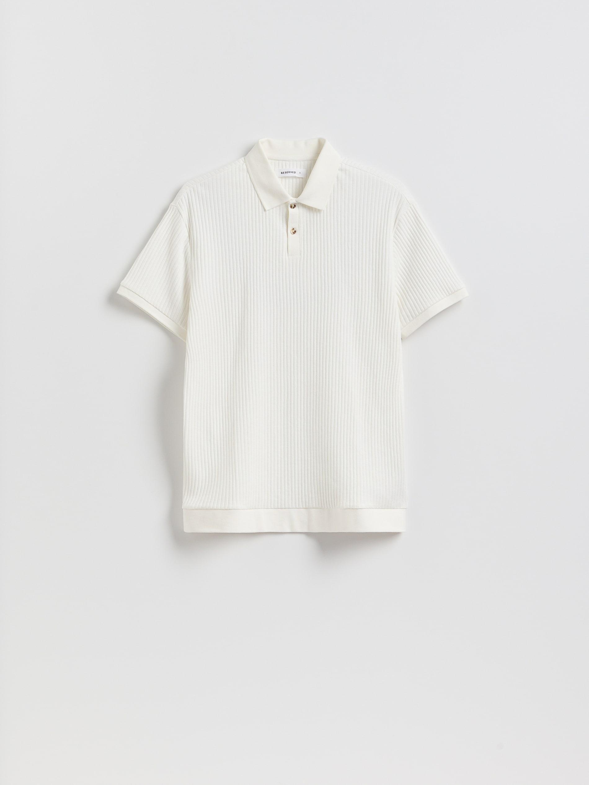 Cream Comfort Fit Structural Fabric Polo Shirt, Ivory, large image number 0