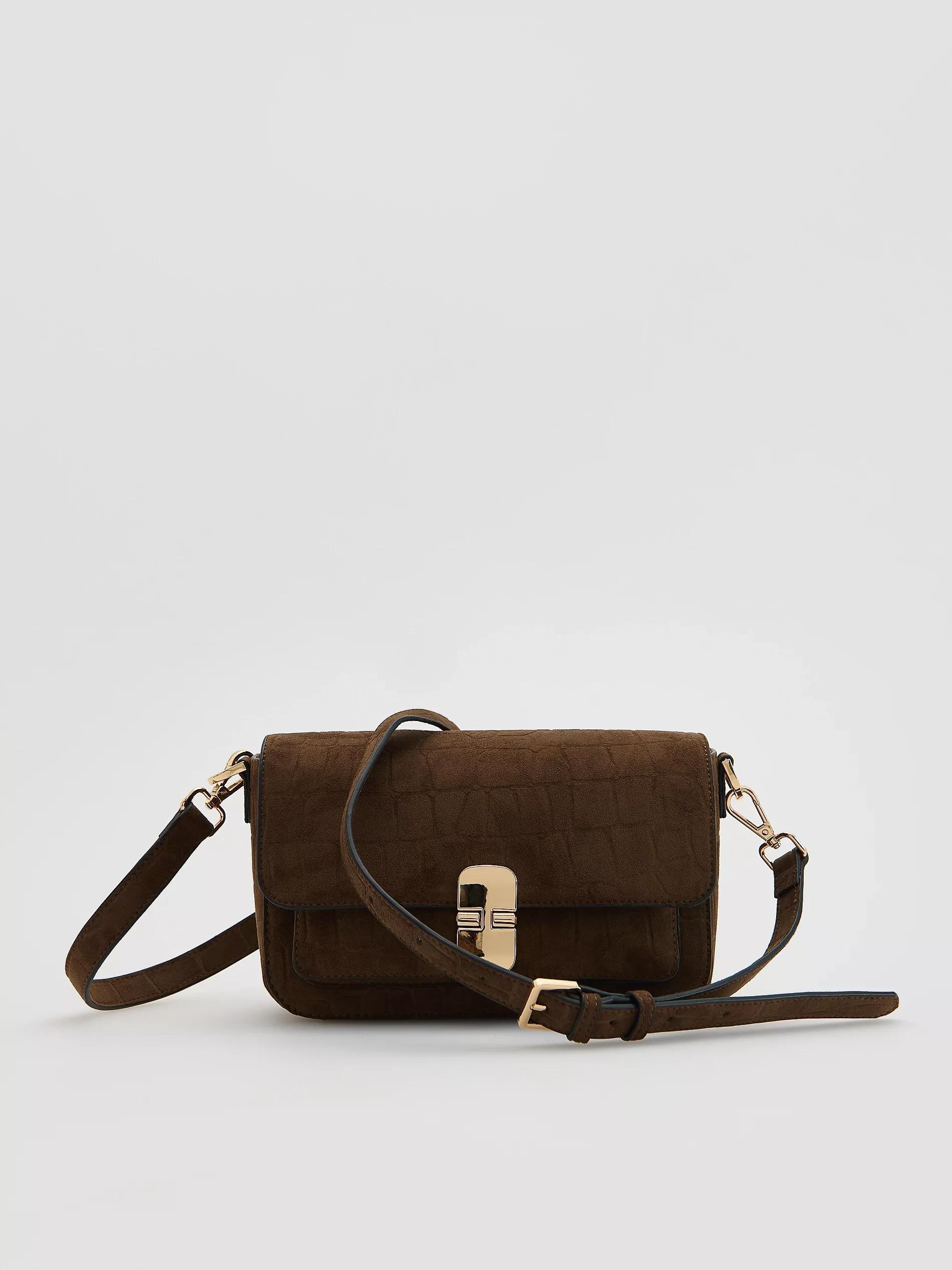 Brown Faux Suede Shoulder Bag, Brown, medium