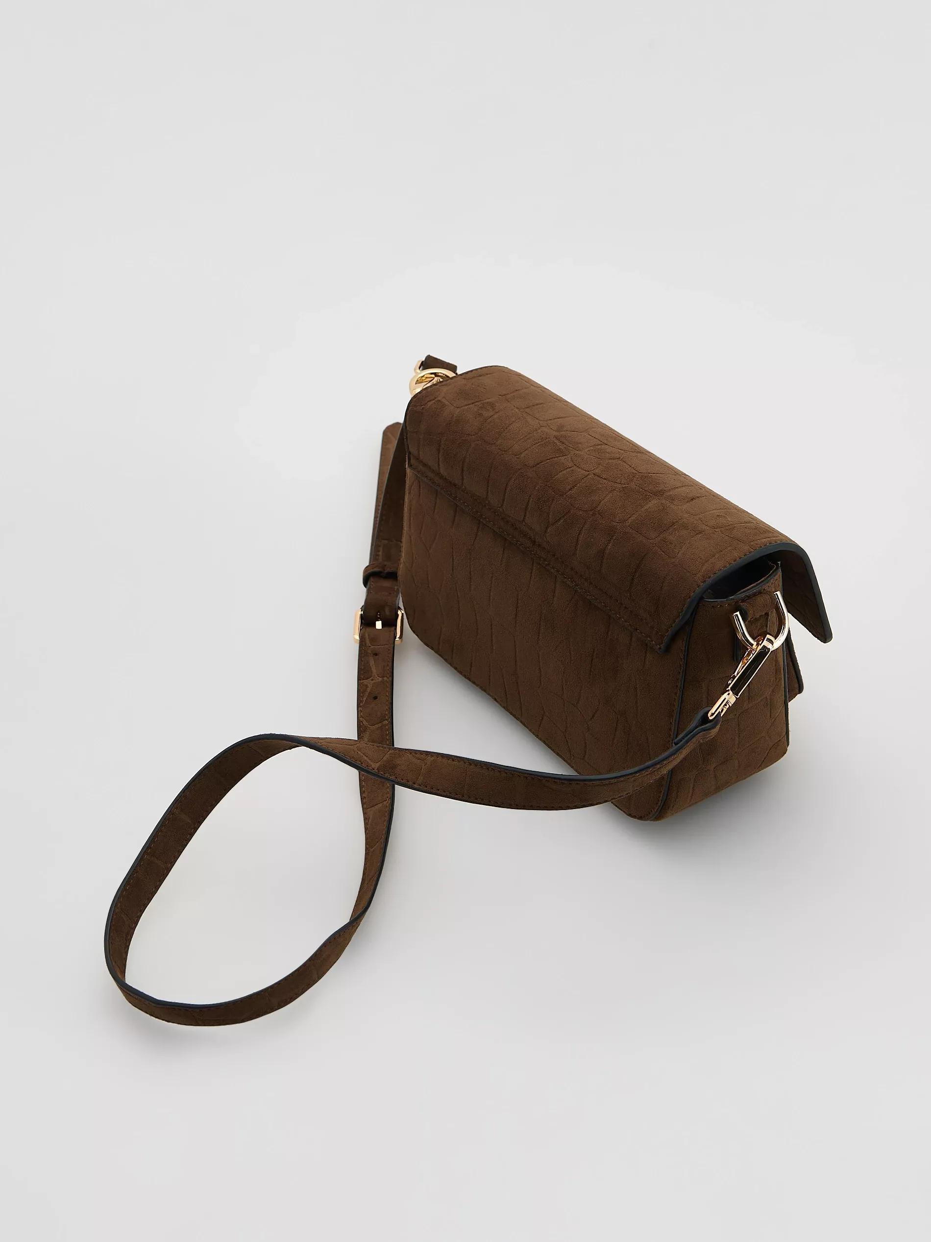 Brown Faux Suede Shoulder Bag, Brown, large image number 1