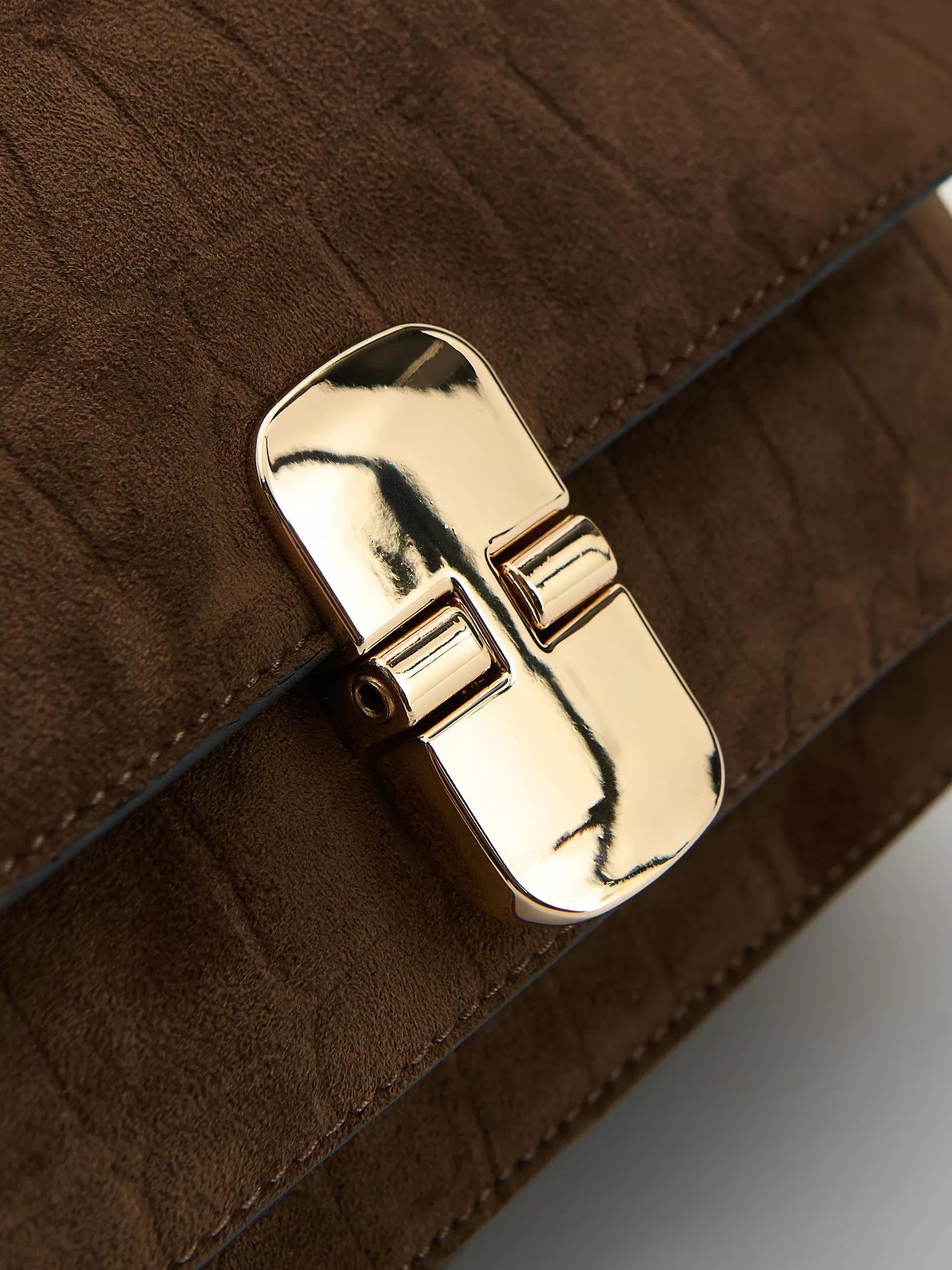 Brown Faux Suede Shoulder Bag, Brown, large image number 2