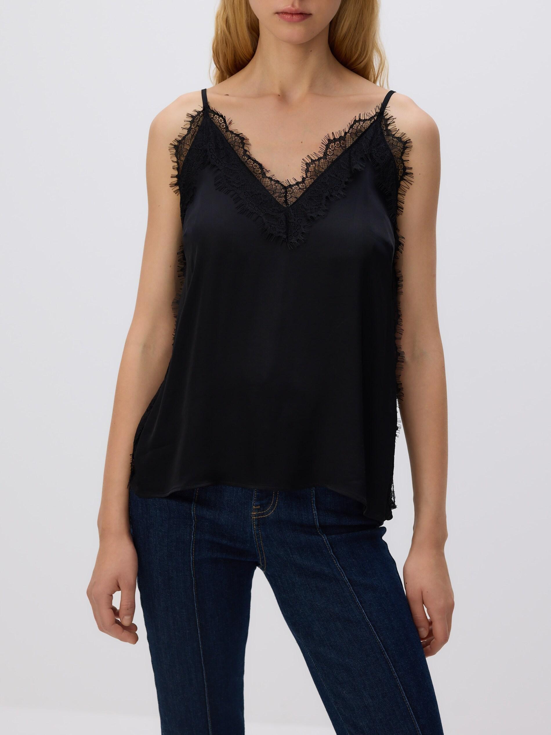 BLACK Top with lace, Black, medium