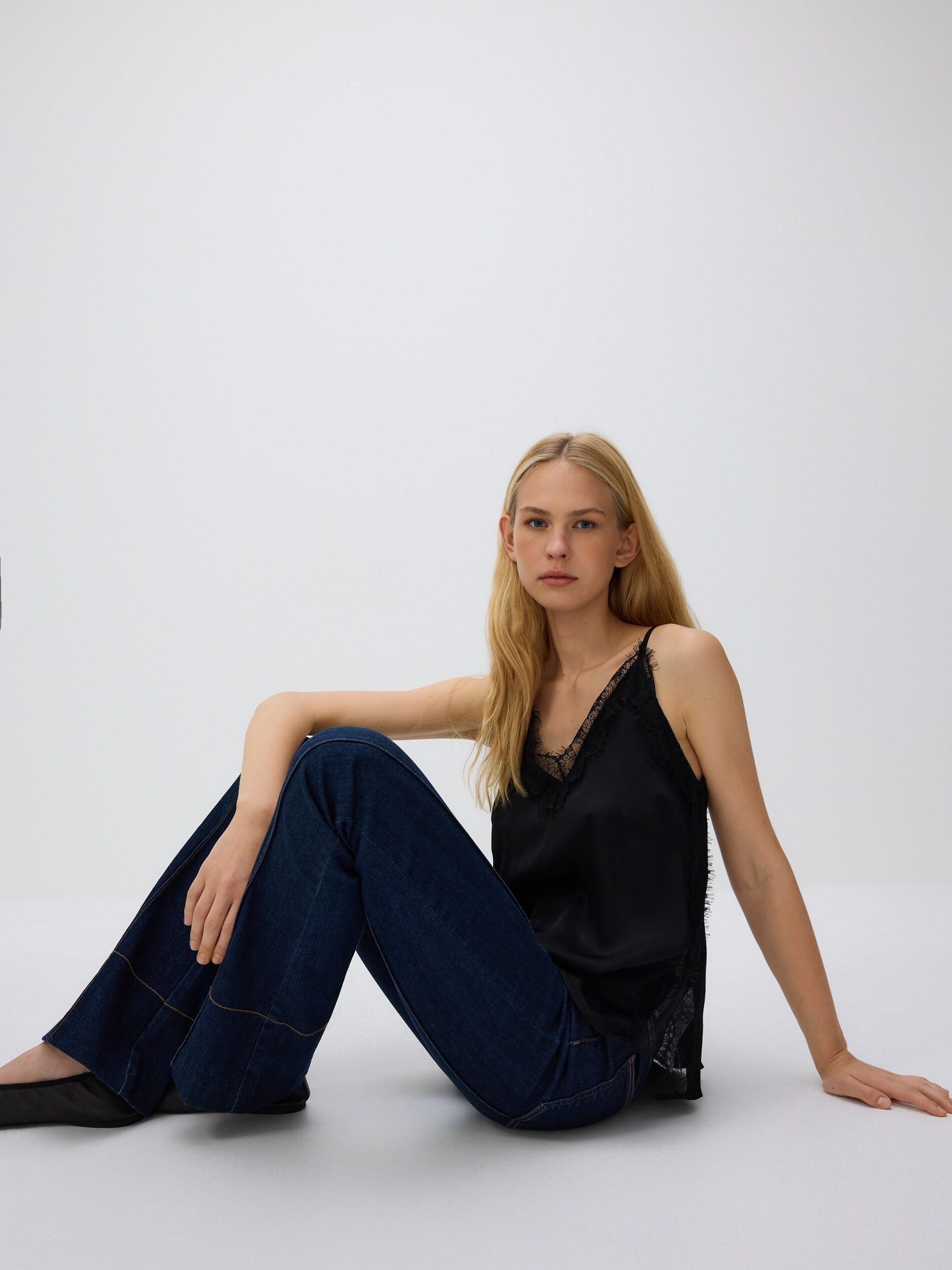 BLACK Top with lace, Black, medium