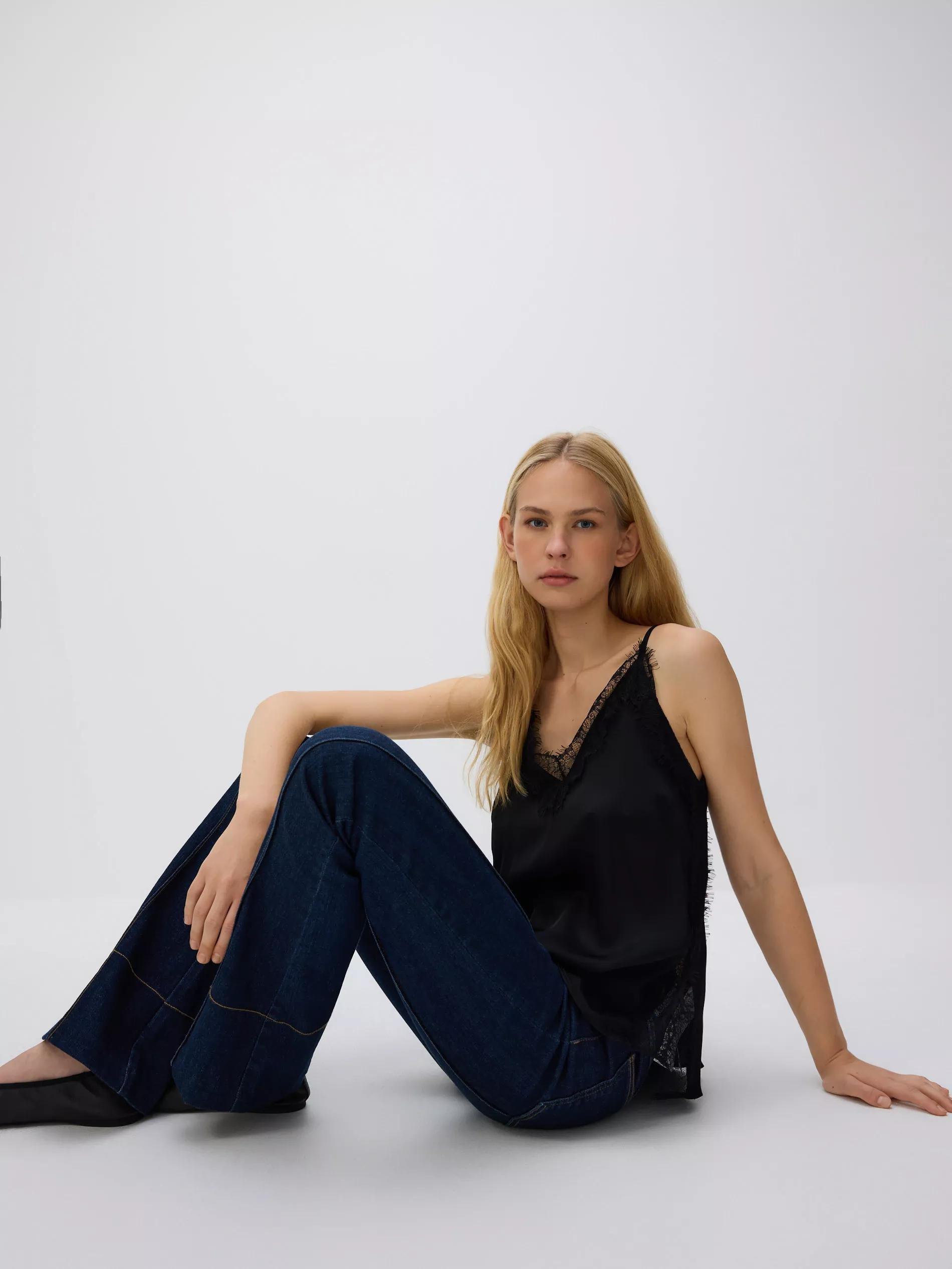 BLACK Top with lace, Black, large image number 1