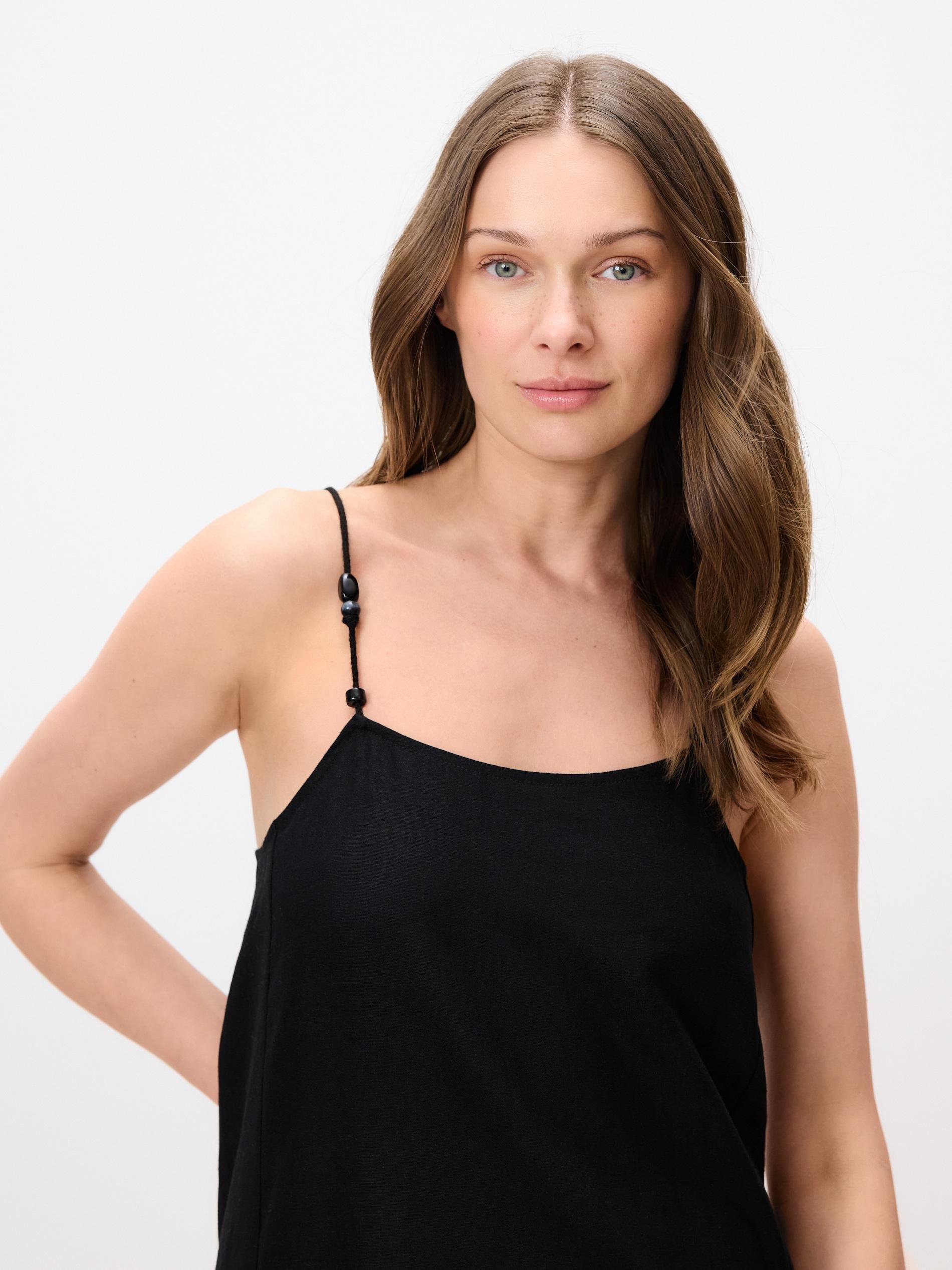 Black Linen Rich Dress, Black, large image number 1