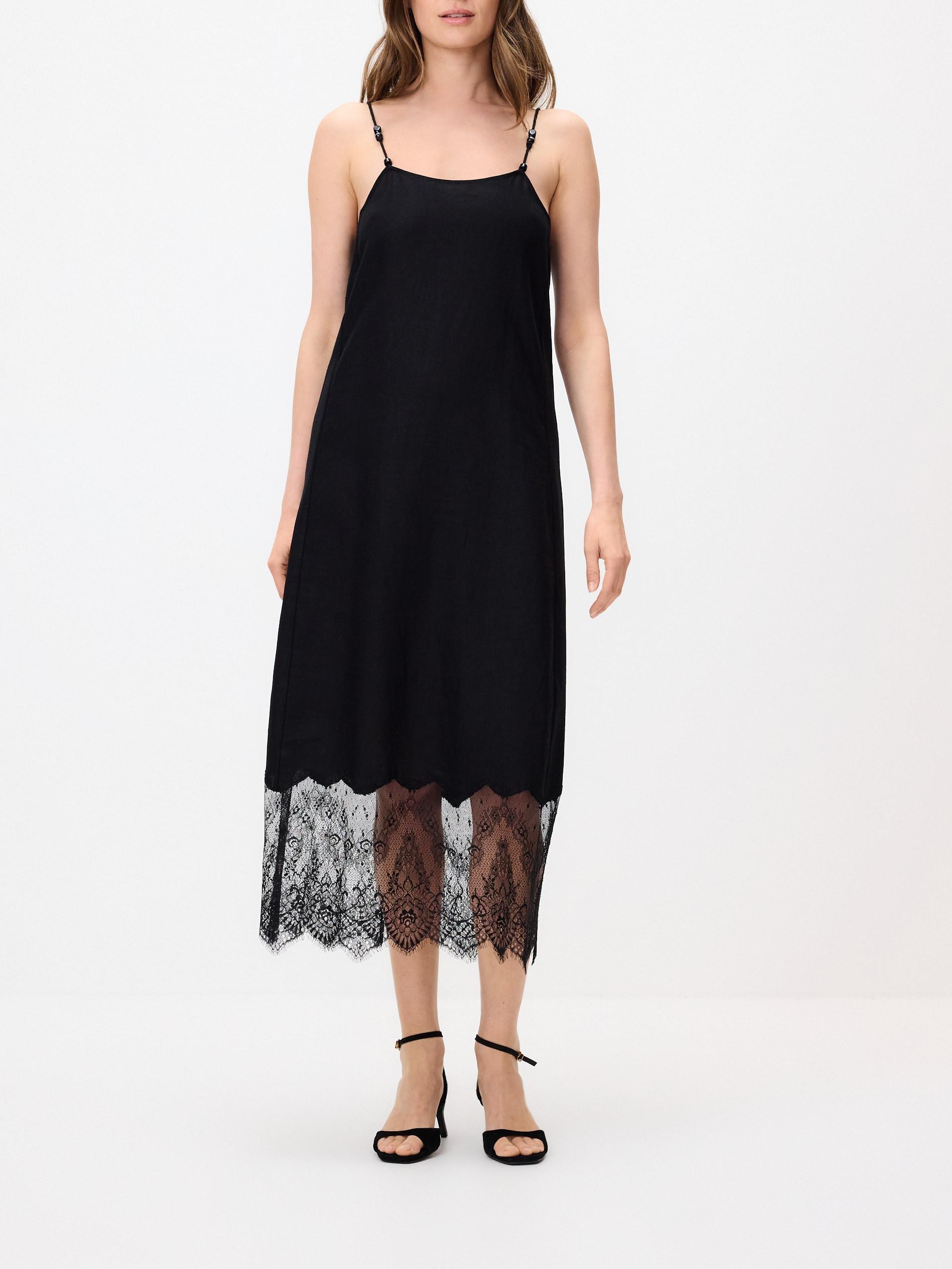 Black Linen Rich Dress, Black, large image number 2