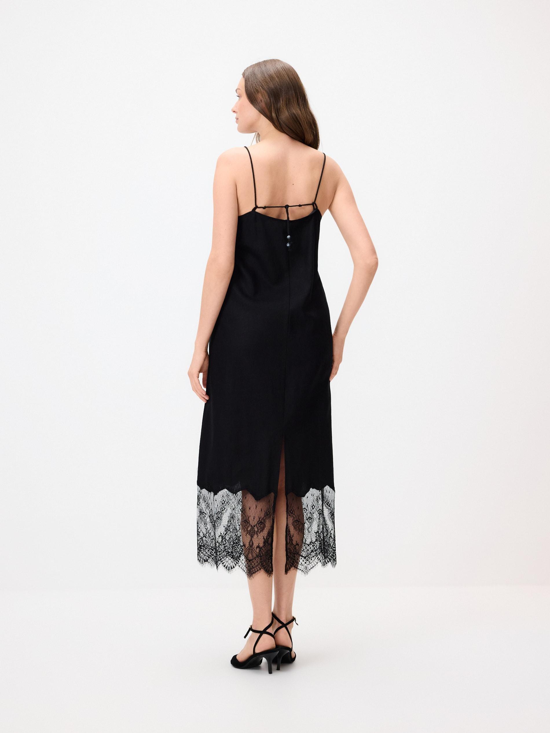 Black Linen Rich Dress, Black, large image number 3
