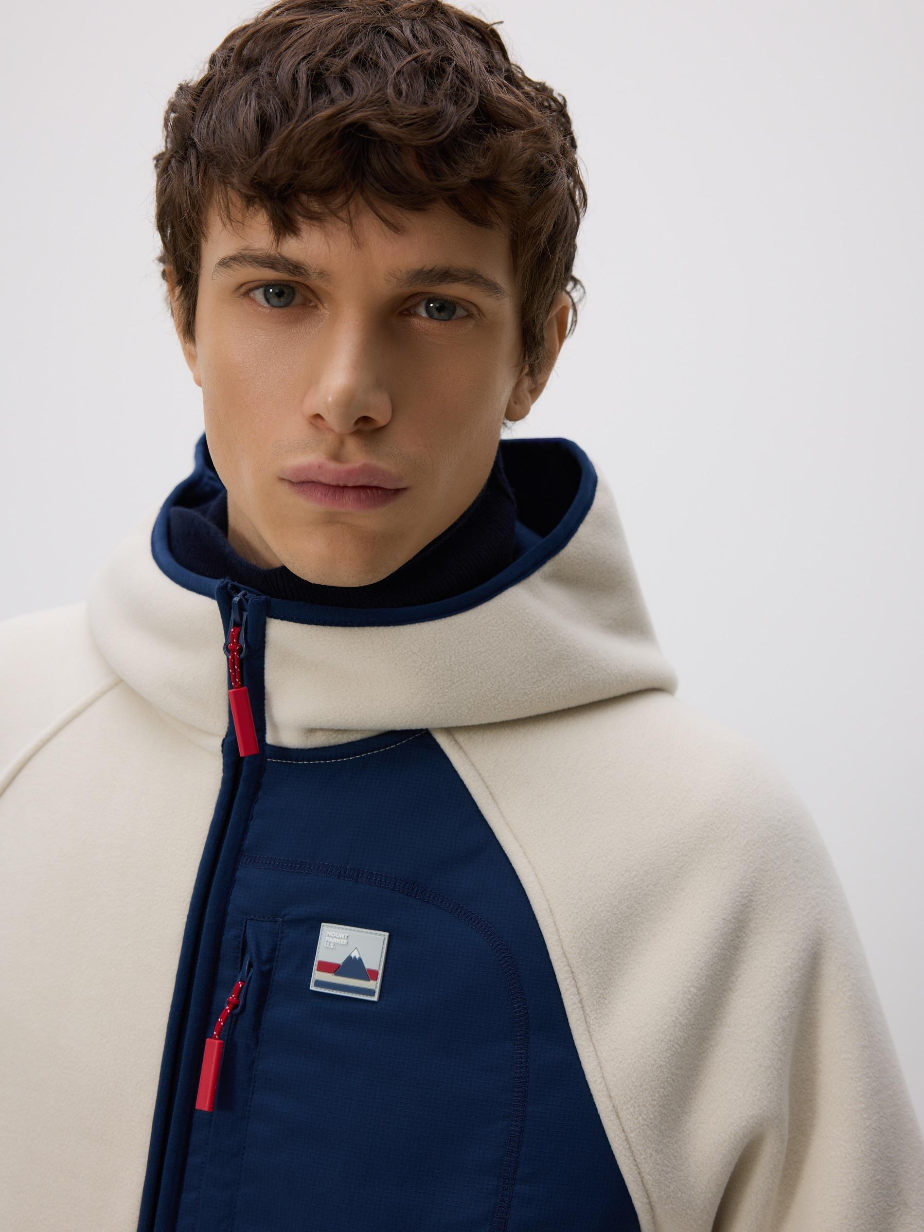 Cream Fleece Sweatshirt With Hood, Ivory, large image number 3