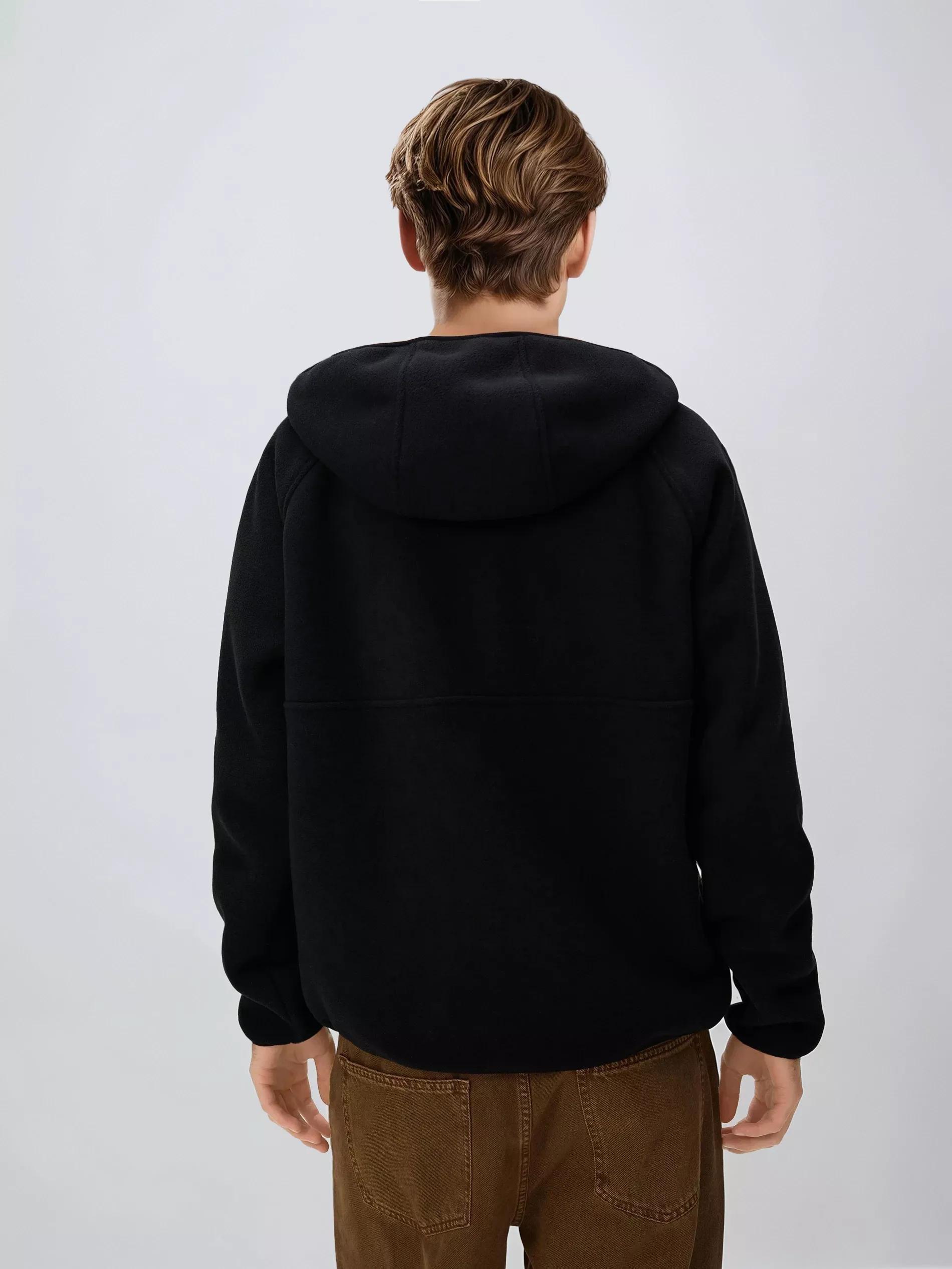 Black Fleece Sweatshirt With Hood, Black, large image number 3