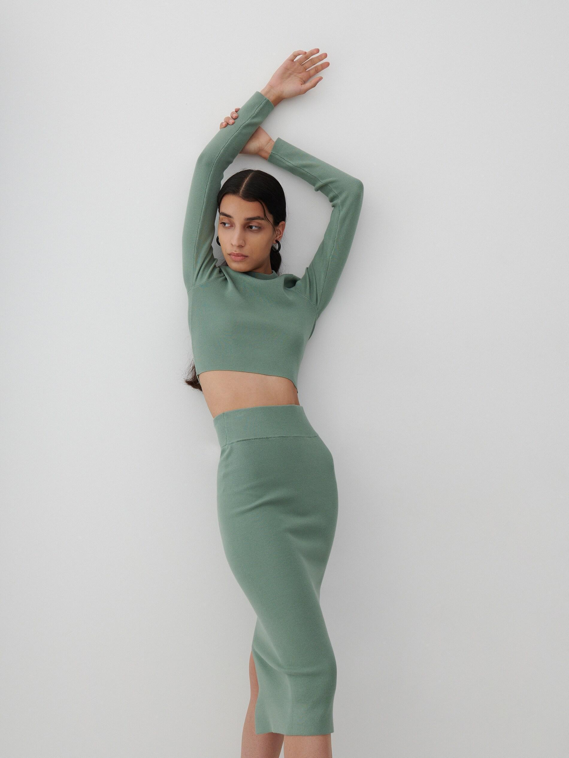 Light Turquoise Ribbed Skirt, Women, , large image number 0
