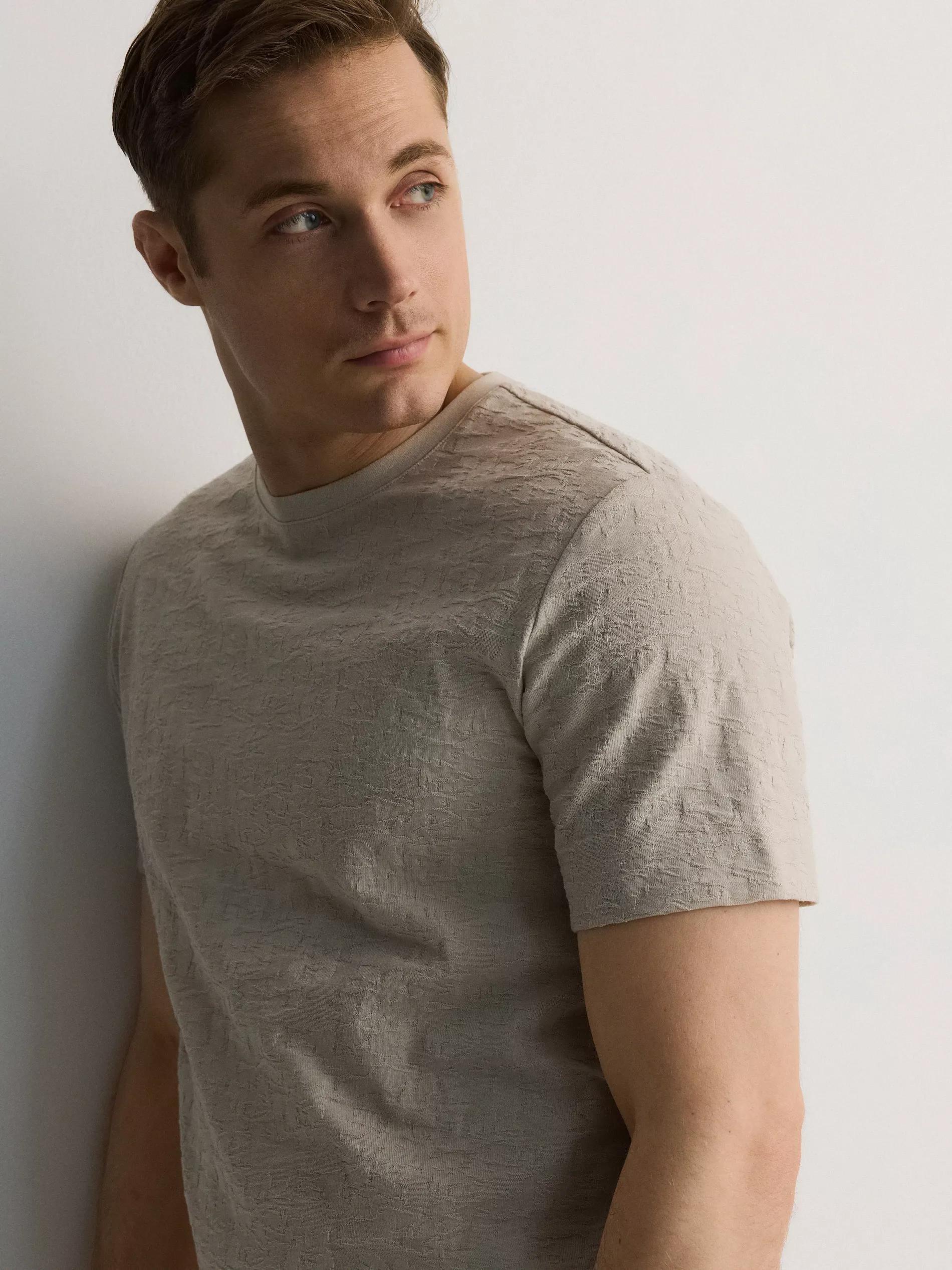 Beige Regular Fit T-Shirt Made Of Structured Material, , medium