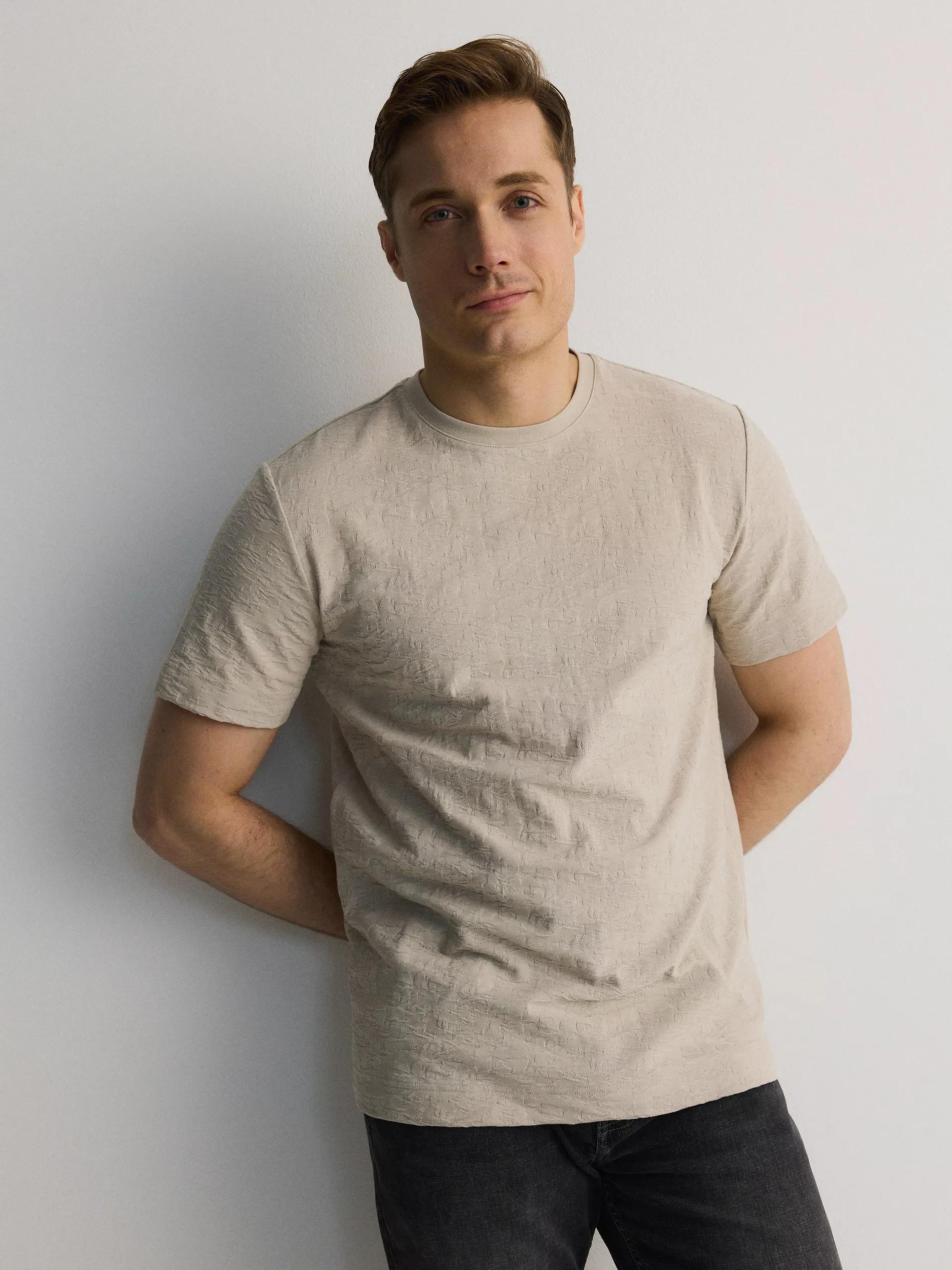 Beige Regular Fit T-Shirt Made Of Structured Material, , large image number 3