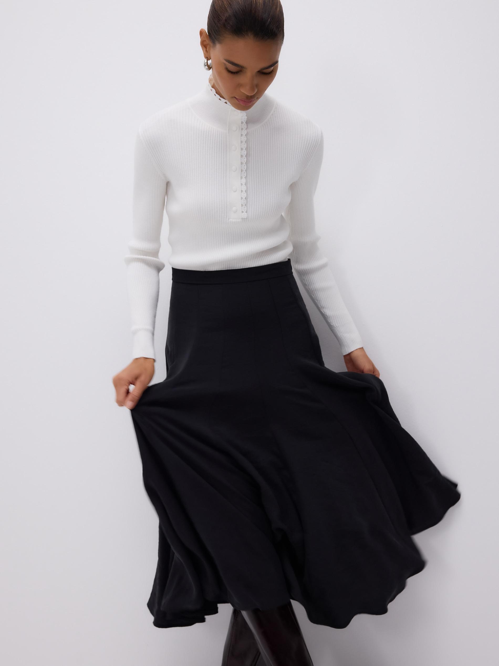 Black Modal Blend Skirt, Black, medium