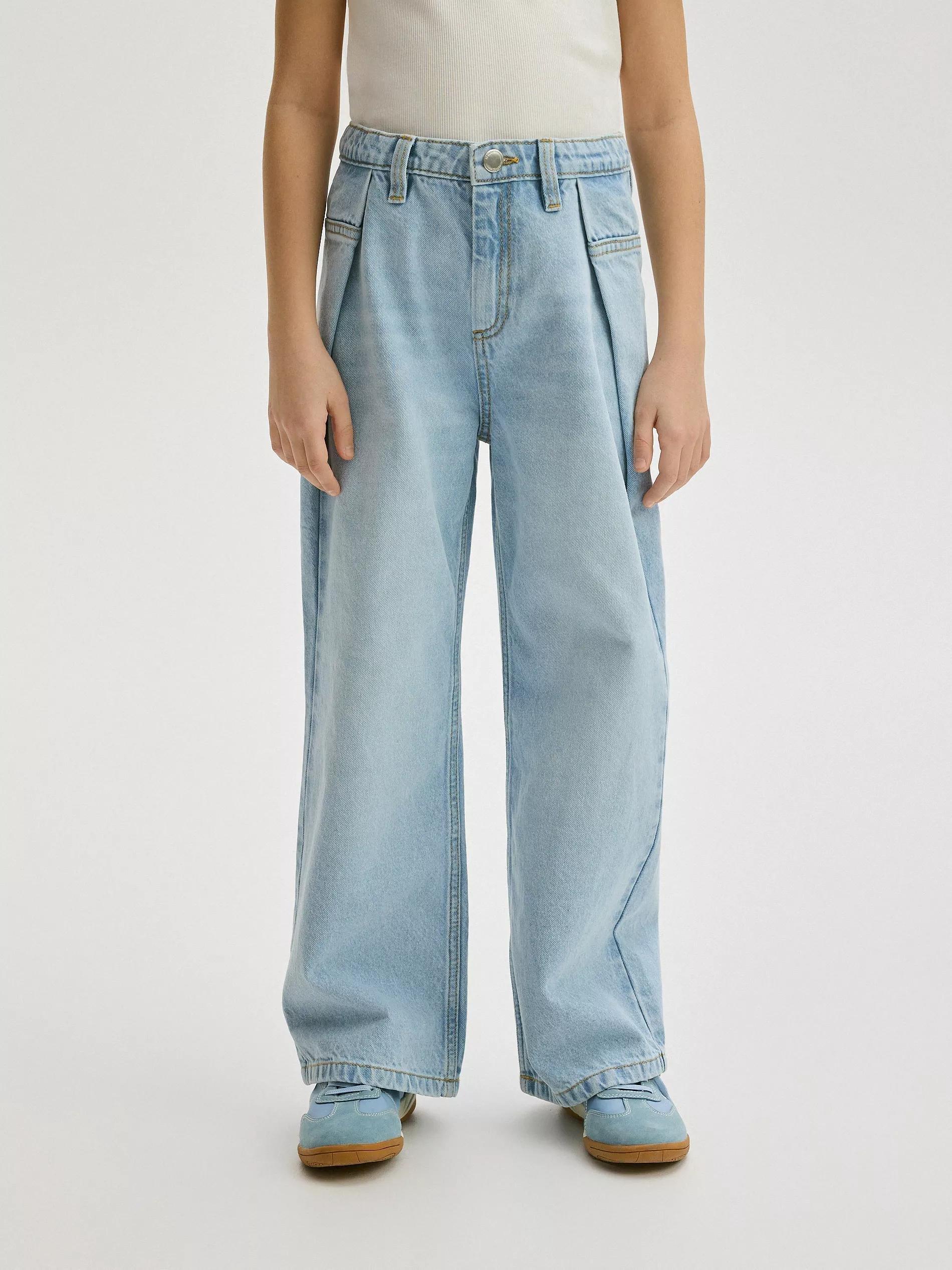 Blue Wide Leg Jeans With Pleats, , large image number 0